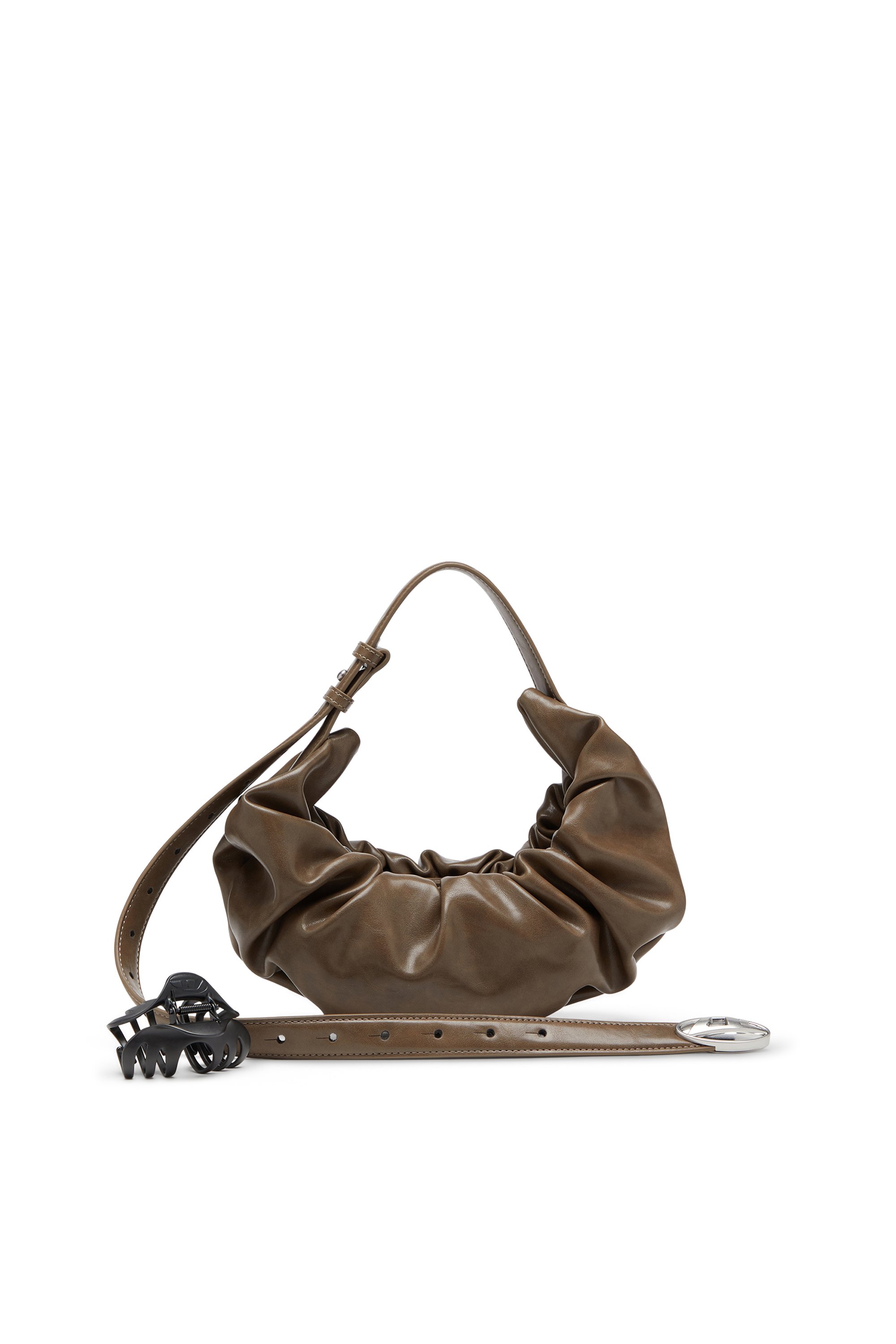 Diesel - GRAB-D HOBO S, Woman's Grab-D S-Small scrunched hobo bag in shiny PU in Brown - 2