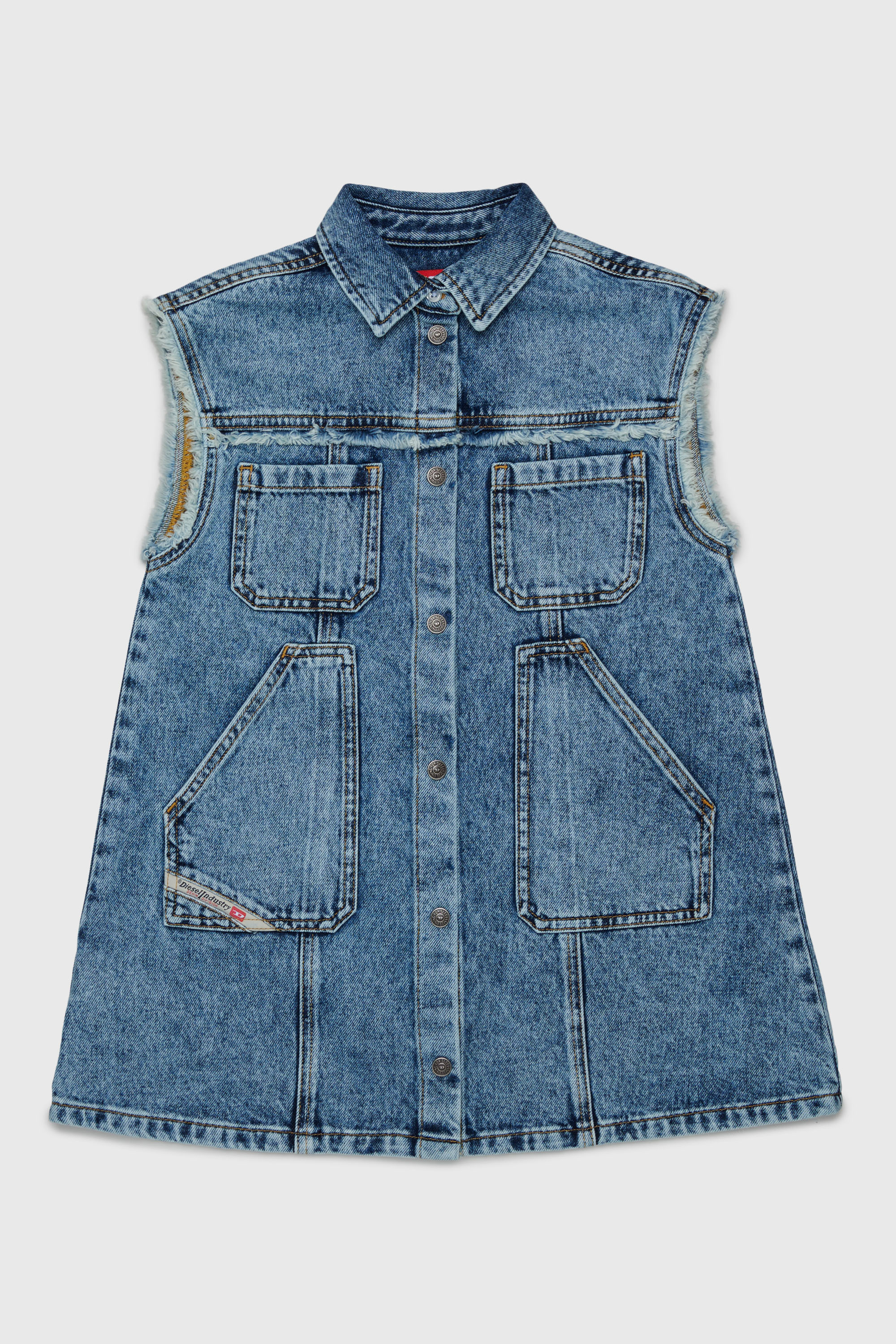 Diesel - DELKA, Woman's Sleeveless shirt dress in marble-effect denim in Medium blue - 1