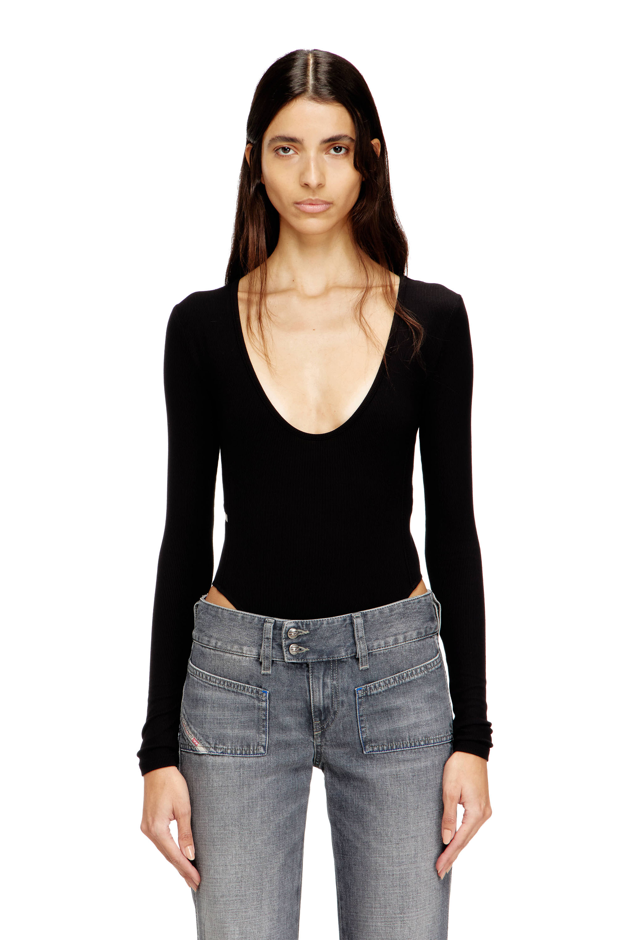 Diesel - T-BODYN, Woman's Thong bodysuit in ribbed jersey in Black - 1