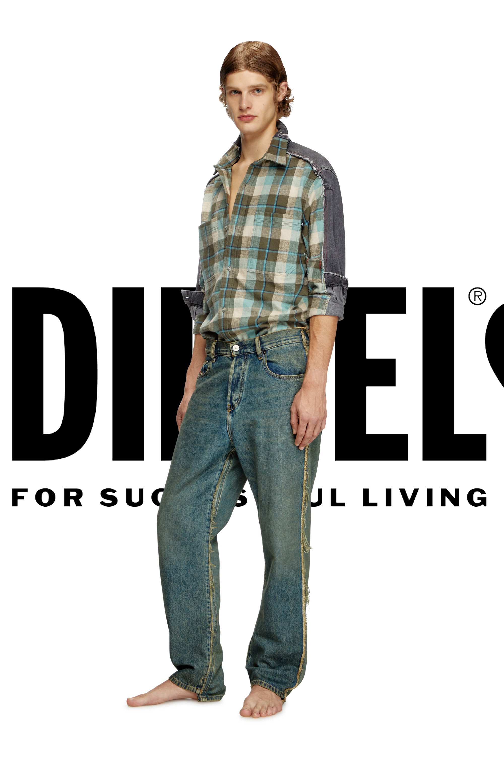 Diesel - Shirt Dieseloves 2B, Unisex's Check and denim shirt in Green/Black - 3