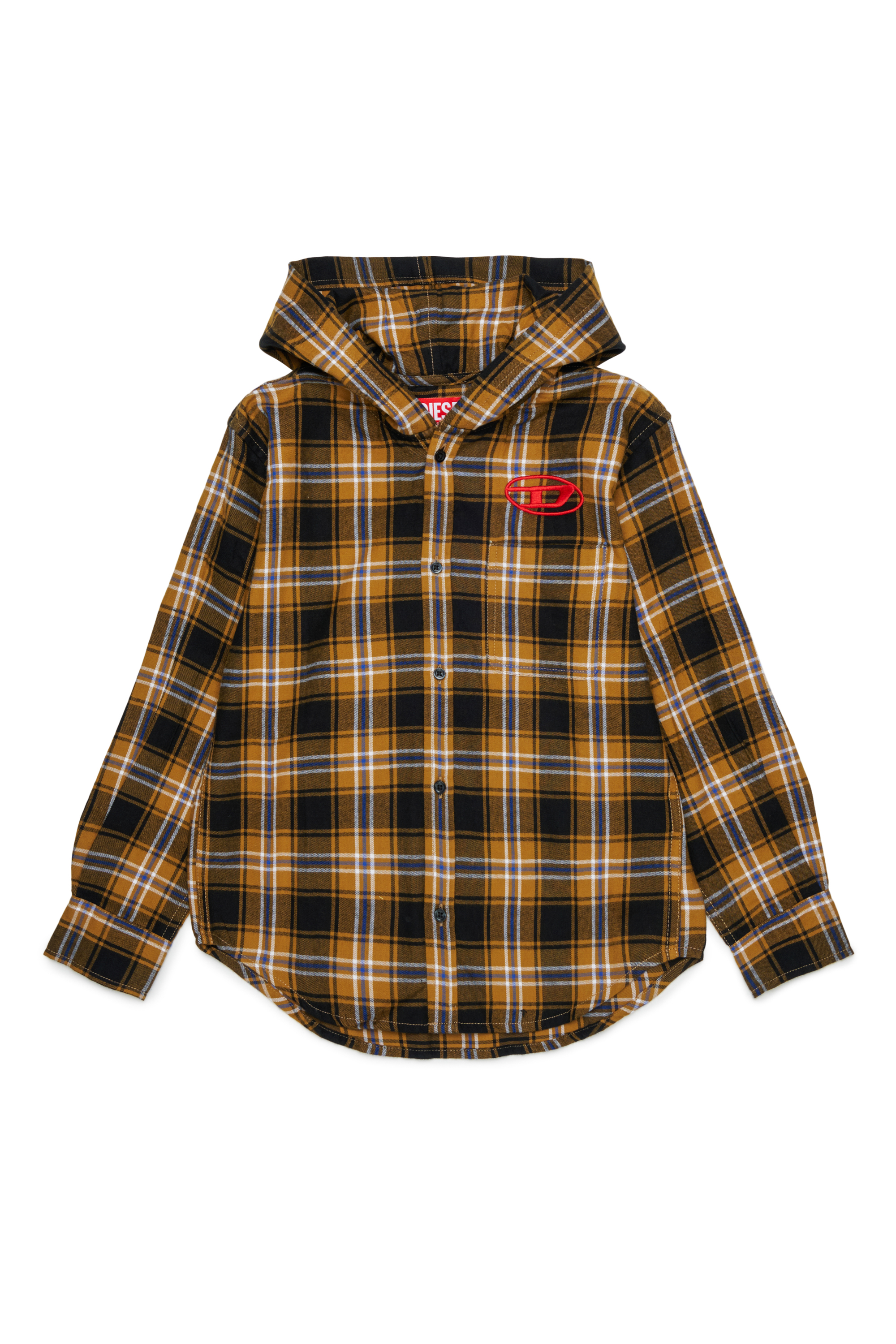 Diesel - CHECK OVER, Man's Hooded check shirt with Oval D embroidery in Brown - 1