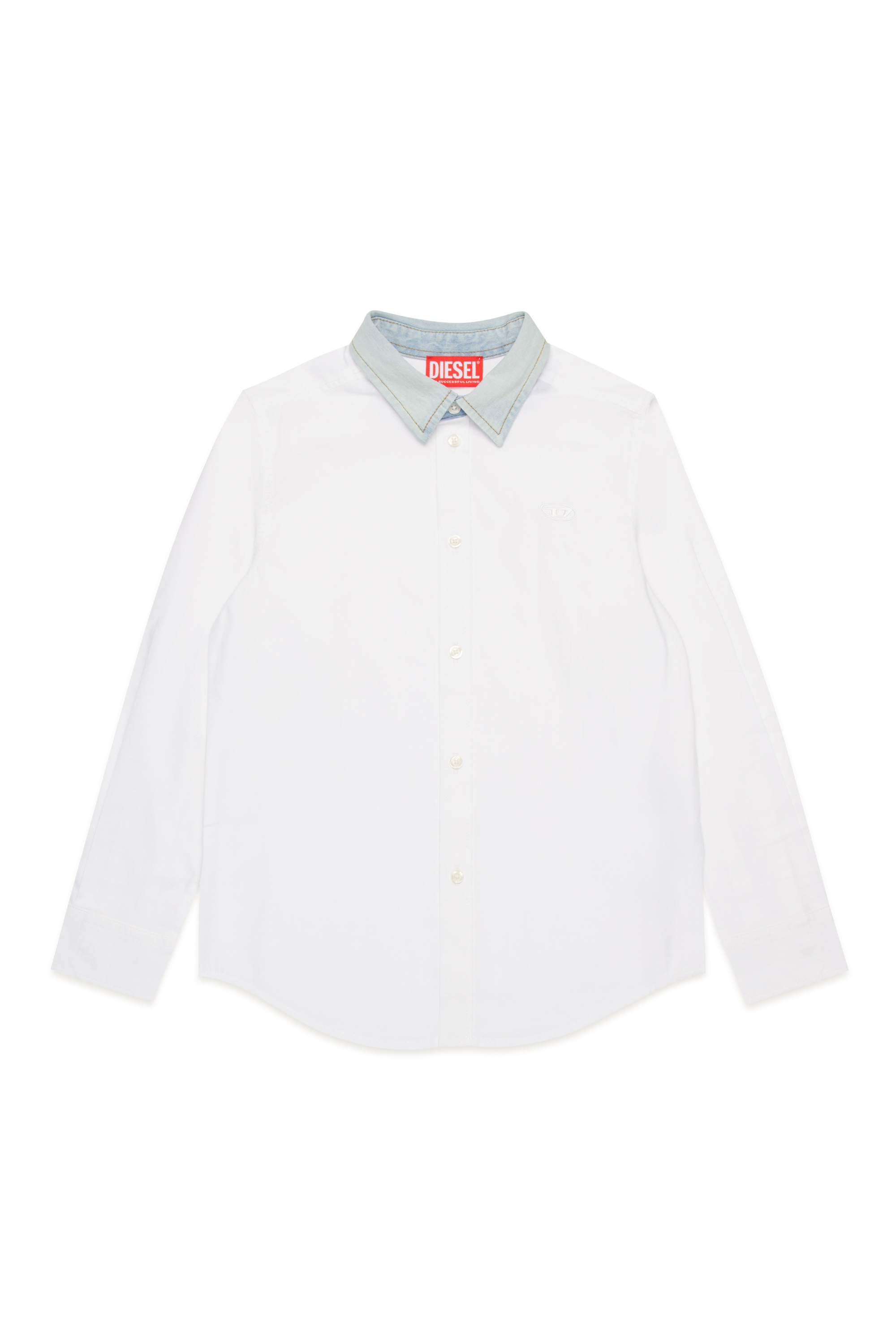 Diesel - CSHOLLS, Man Long-sleeve shirt with denim collar in White - Image 1