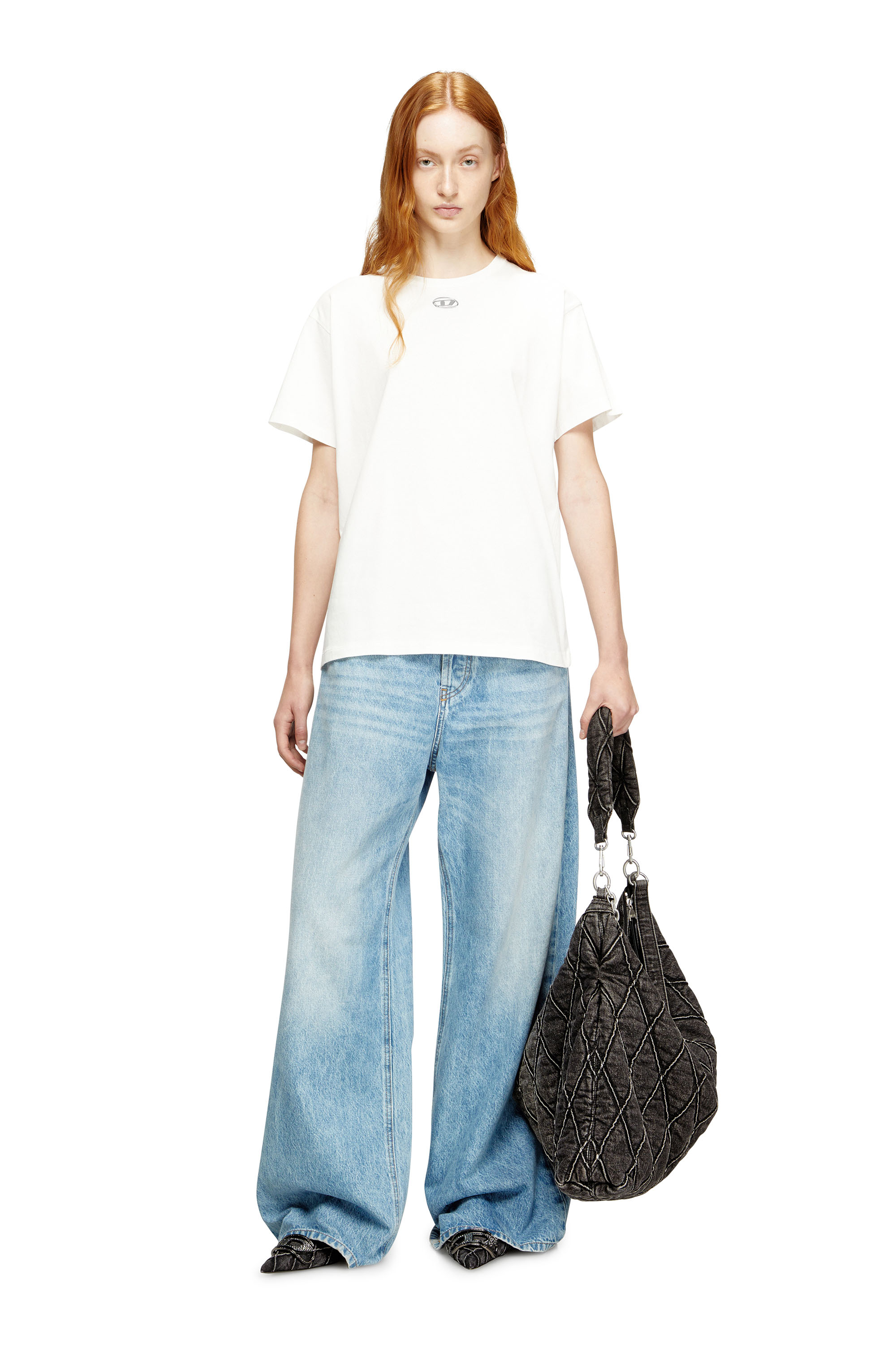 Diesel - T-NORMY-OD-S1, Woman's Cotton T-shirt with metallic Oval D in White - 2