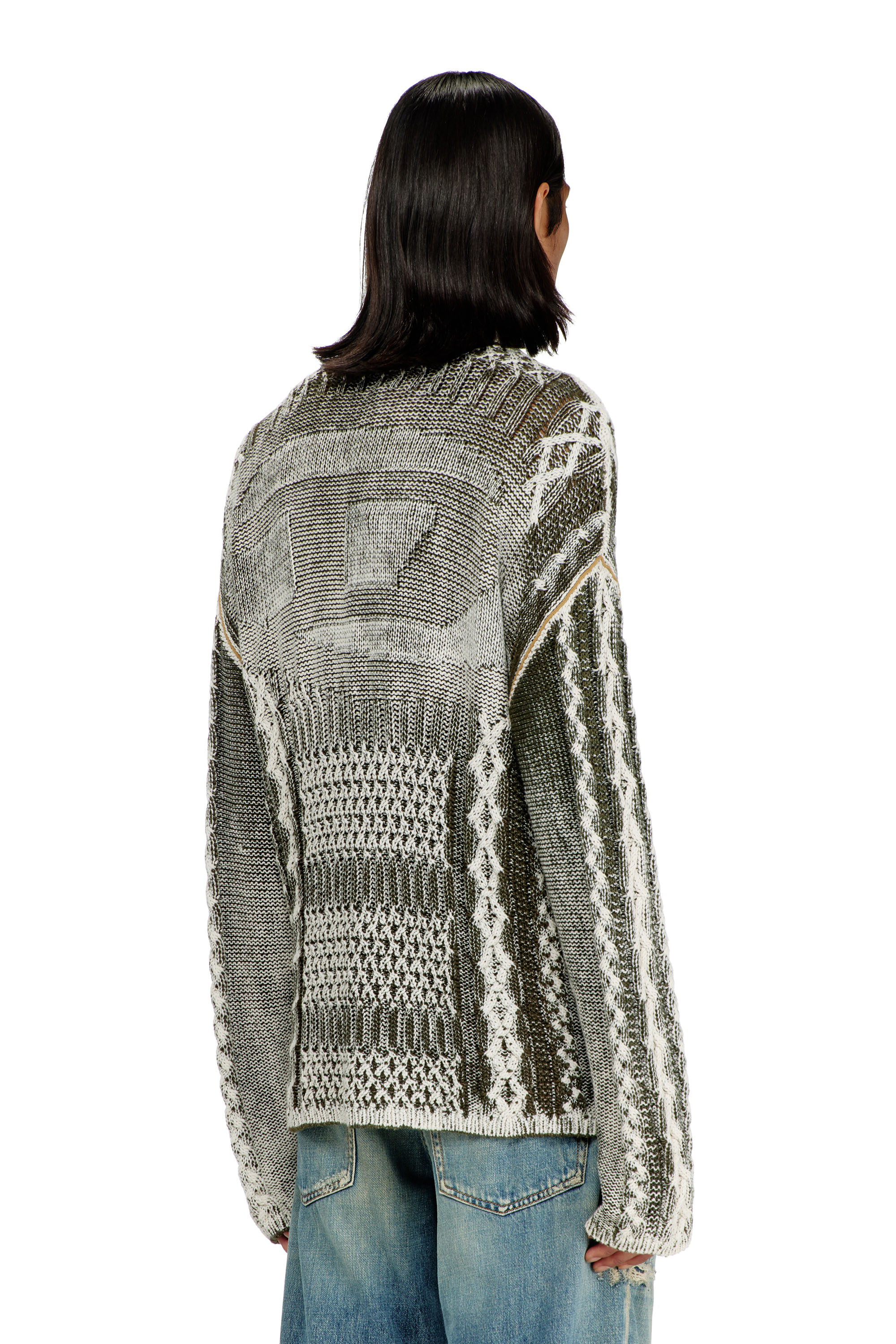 Diesel - K-MIOTO, Man's Treated cable-knit cardigan in White/Grey - 4