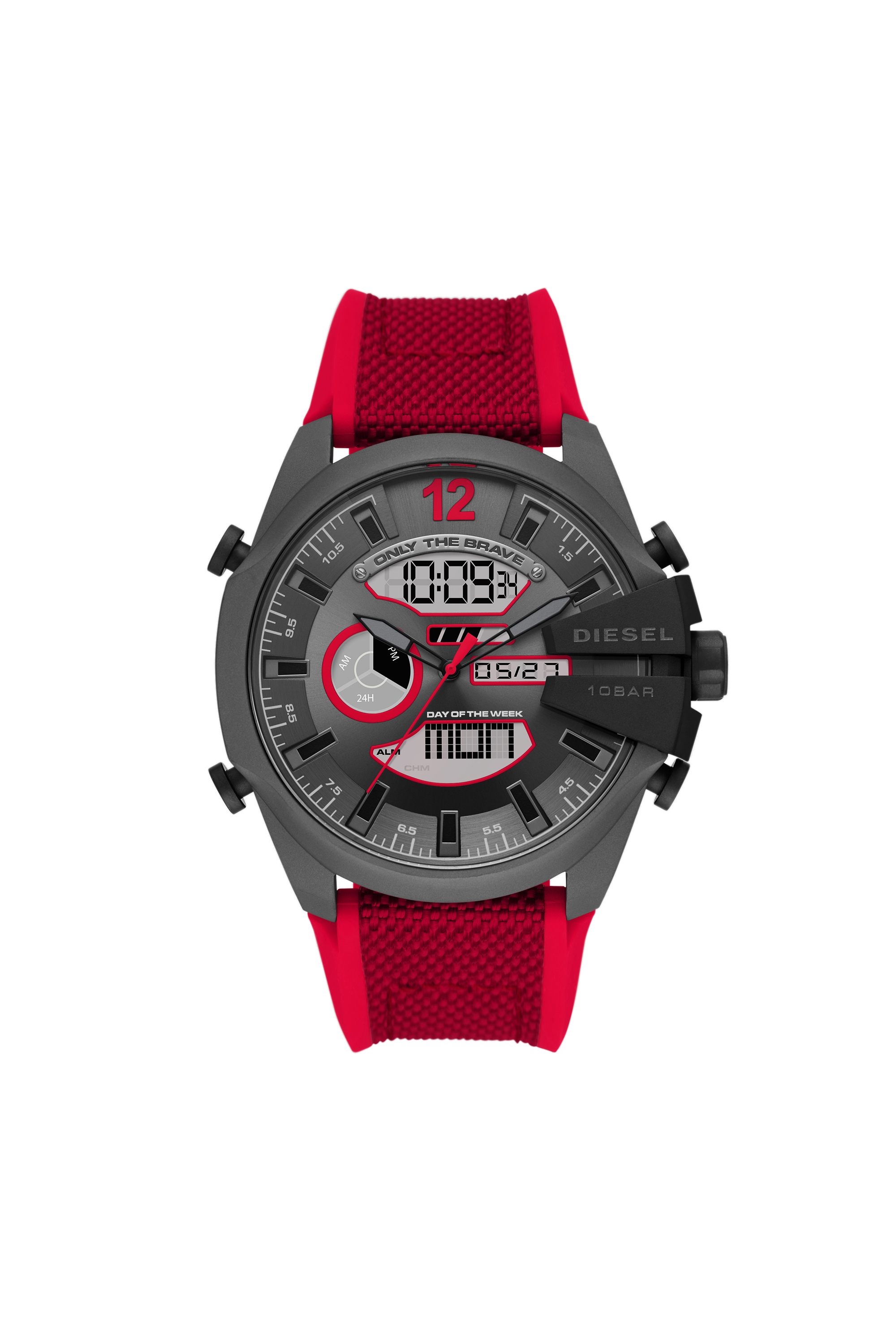 Diesel - DZ4551, Man's Mega Chief analog-digital red nylon and silicone watch in Red - 1