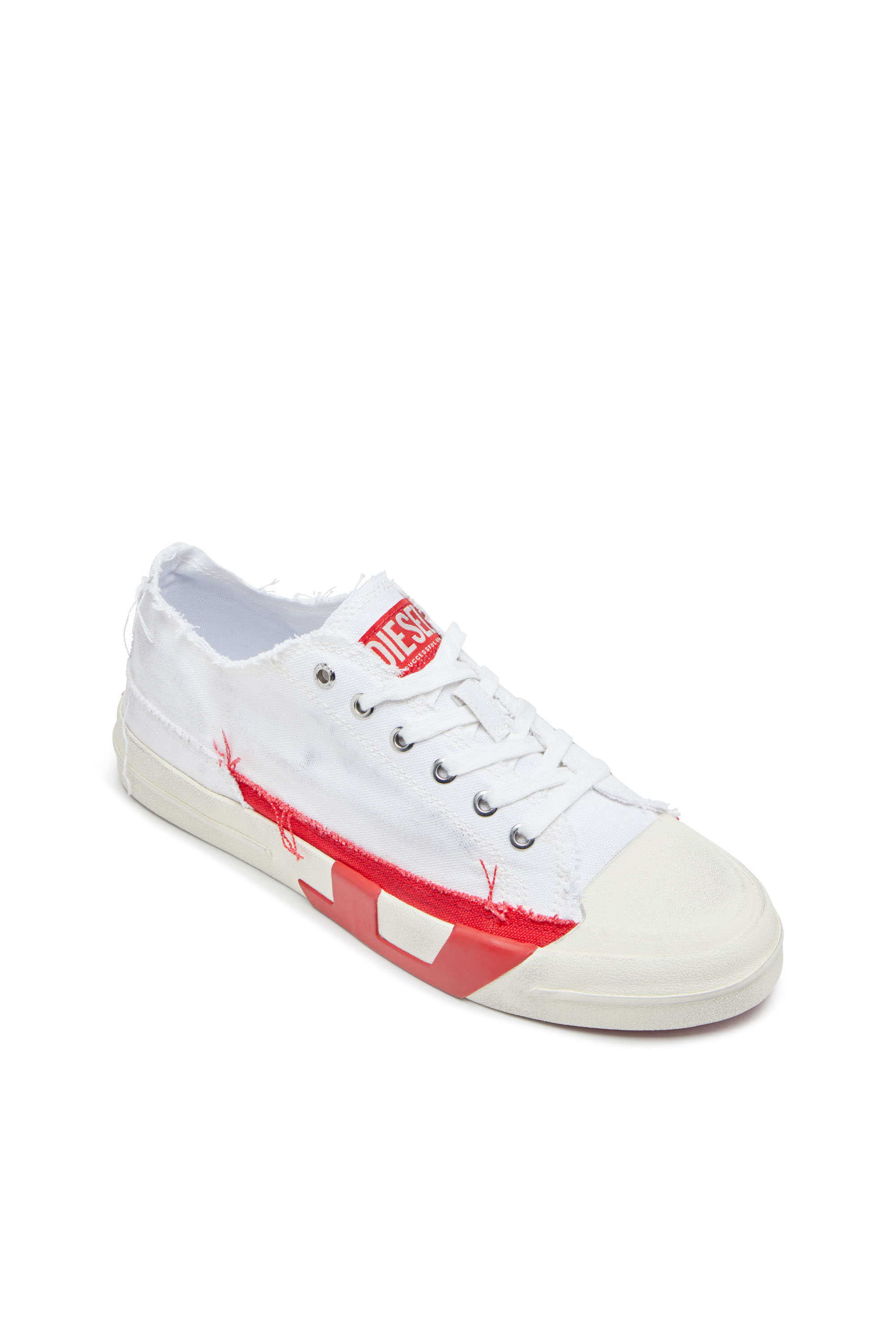 Diesel - S-D-VERSE LOW, Man's S-D-Verse-Dirty-effect canvas sneakers in White/Red - 6