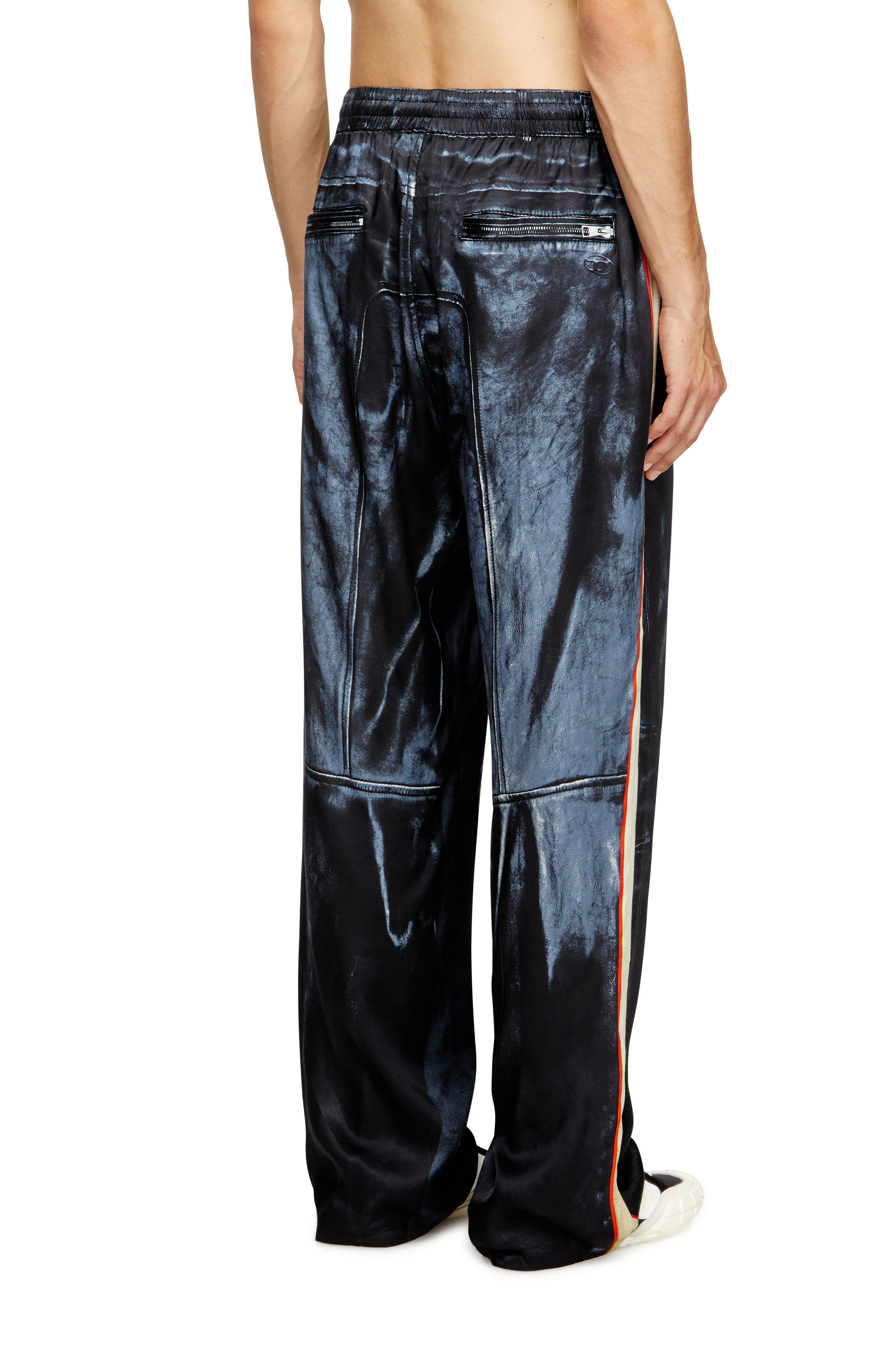 P-THECKS-NMAN, Black/Blue Diesel - P-THECKS-NMAN, Man's Viscose trousers with biker print in Black/Blue - 4