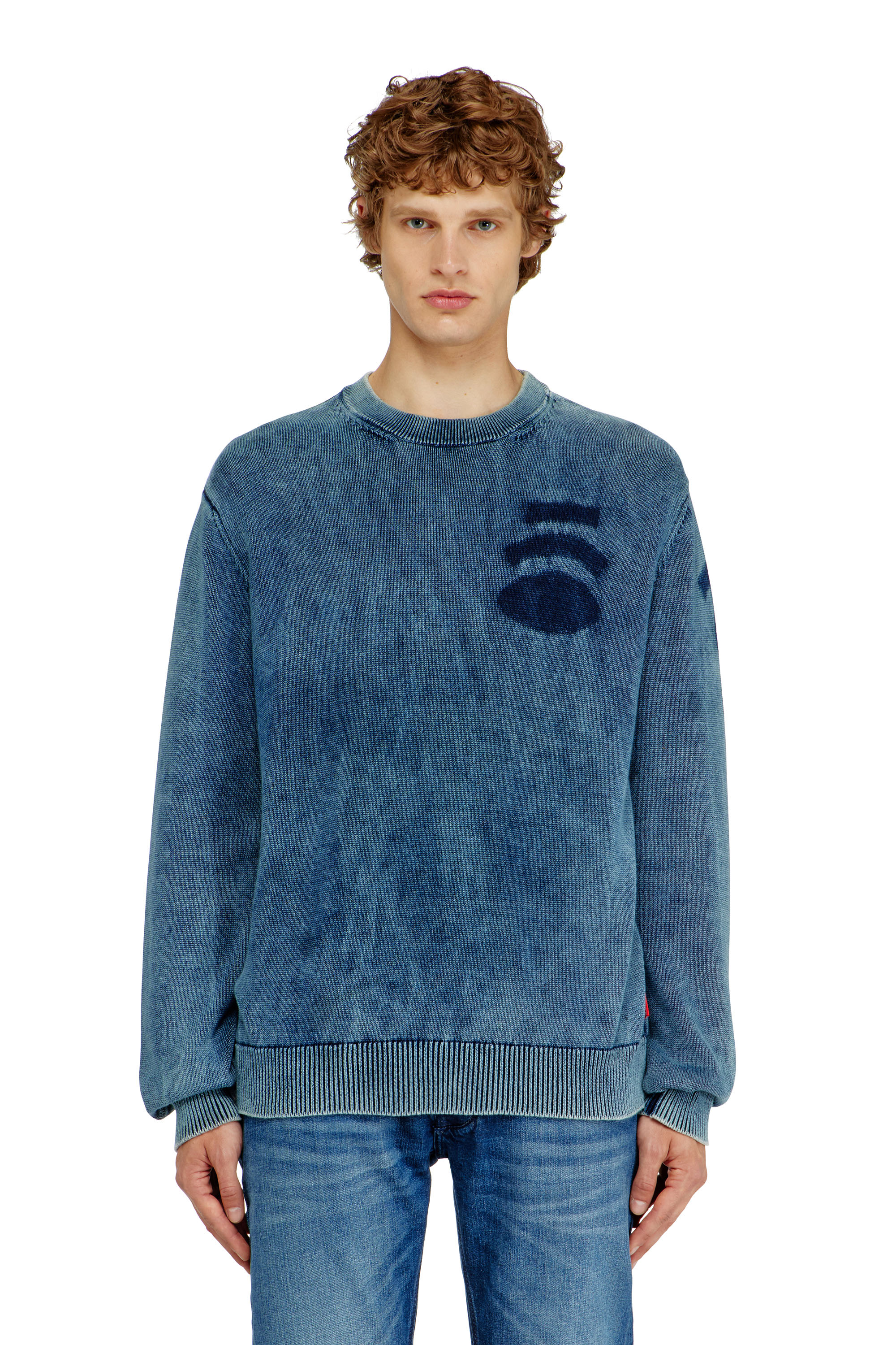 Diesel - K-PERNE, Man's Denim-look jumper with patch effects in Medium blue - 1