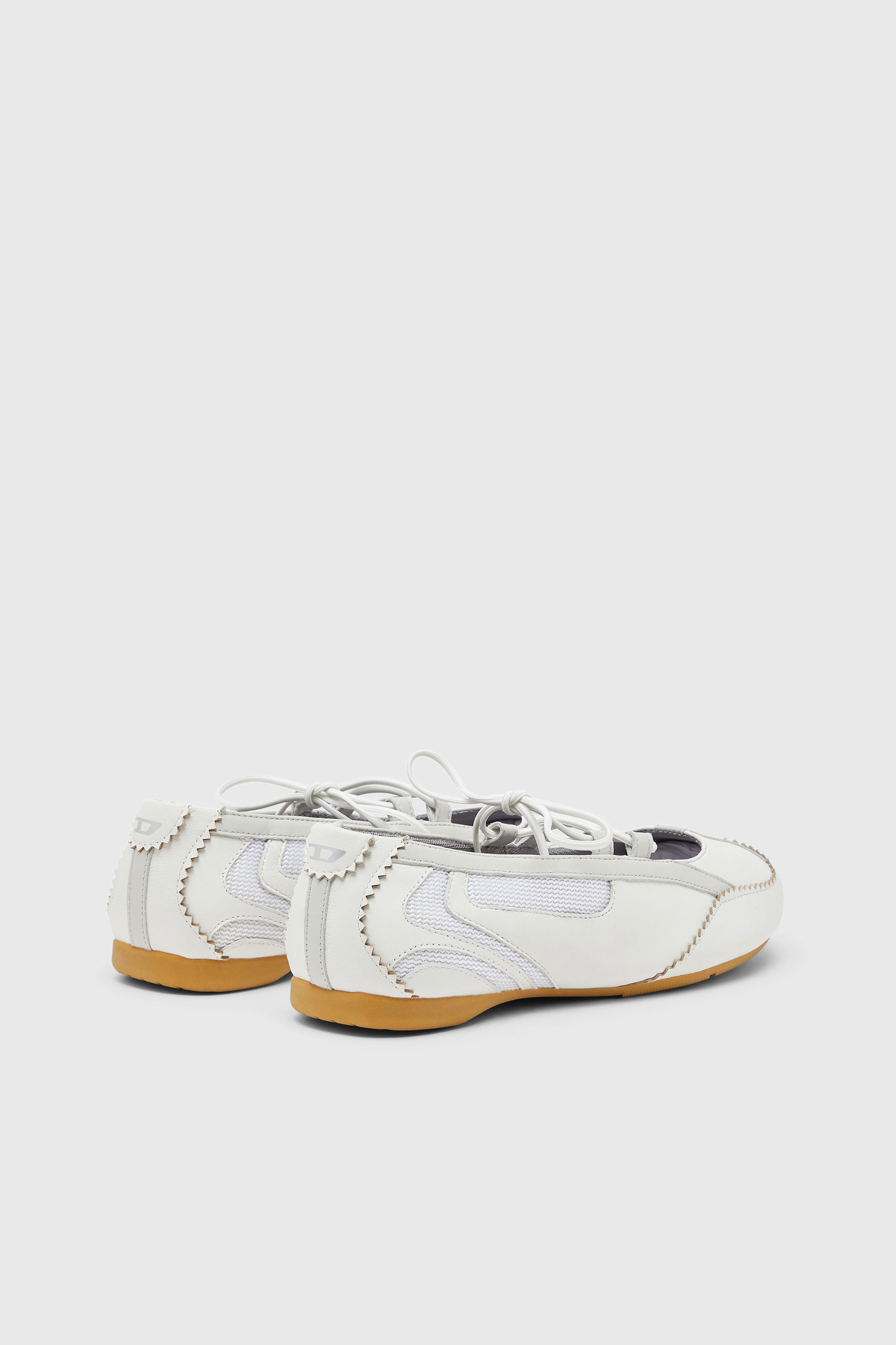Diesel - D-MILE BALLERINA LACE UP W, Woman's D-Mile - Lace-up ballerina flats in leather and mesh in White - 3