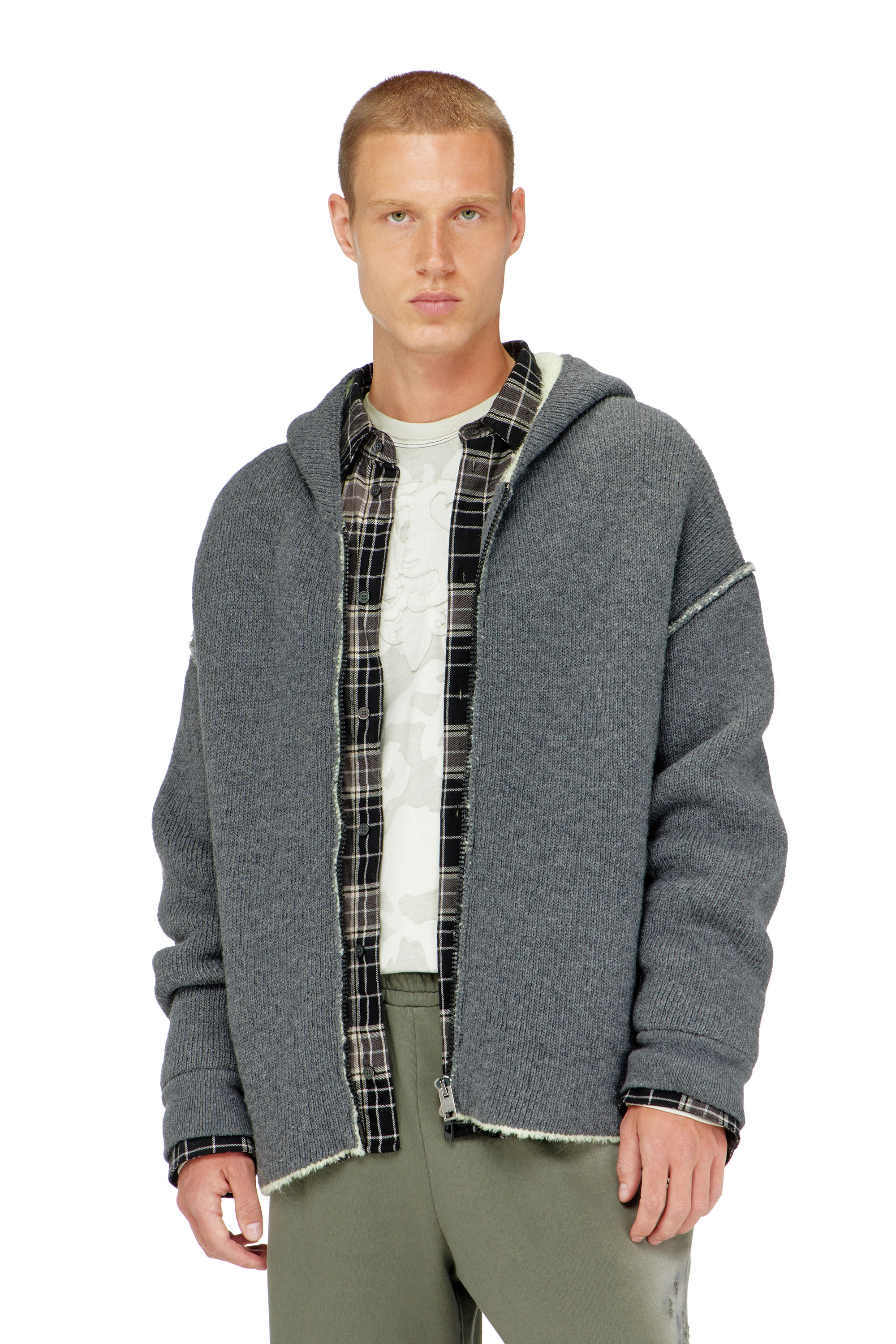 Diesel - K-BOUBBY, Man's Zip-up hoodie in dual-texture knit in null - 1