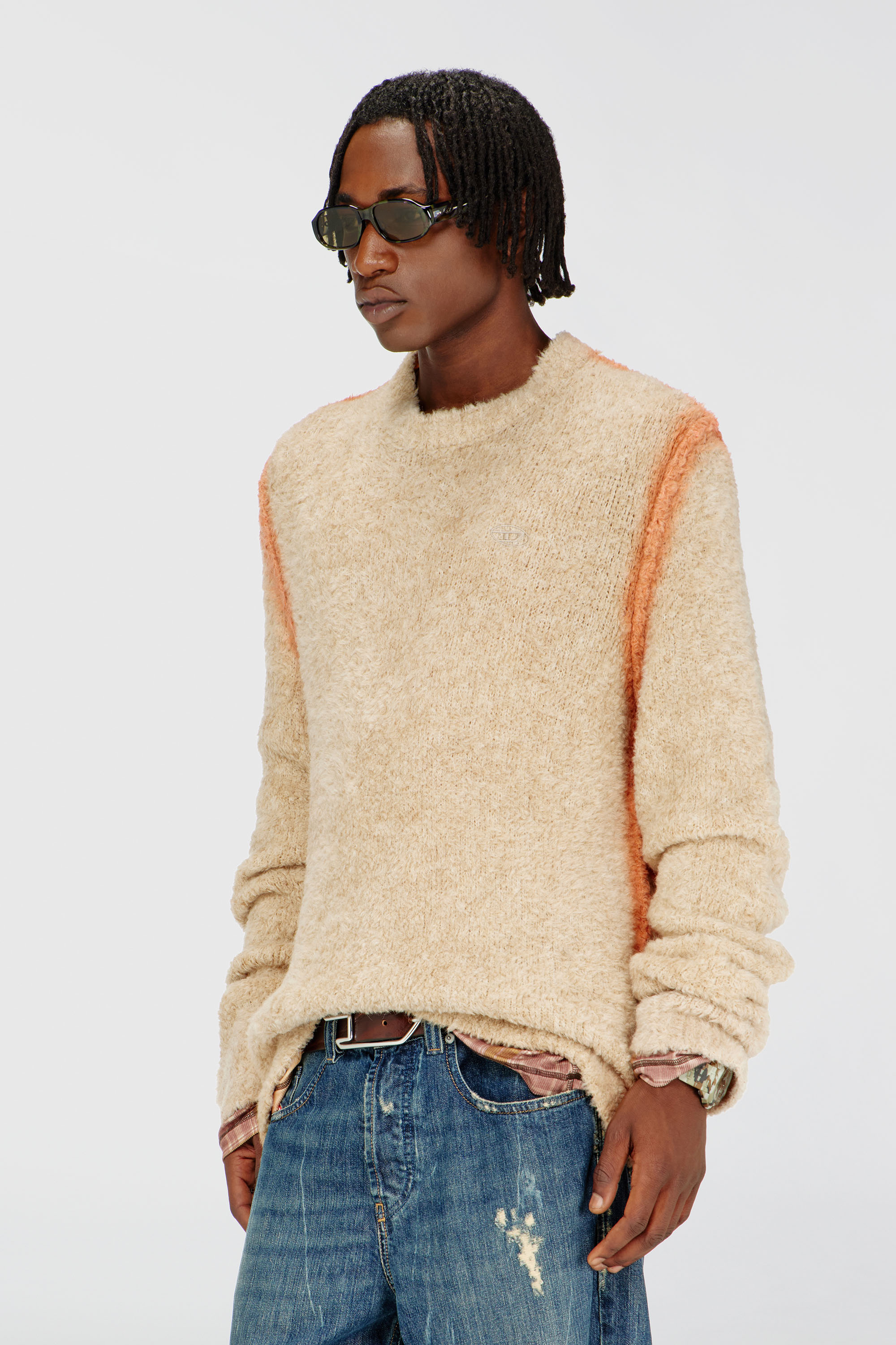 Diesel - K-RIMI, Man's Alpaca-blend jumper with spray-dyed seams in Light Brown - 1