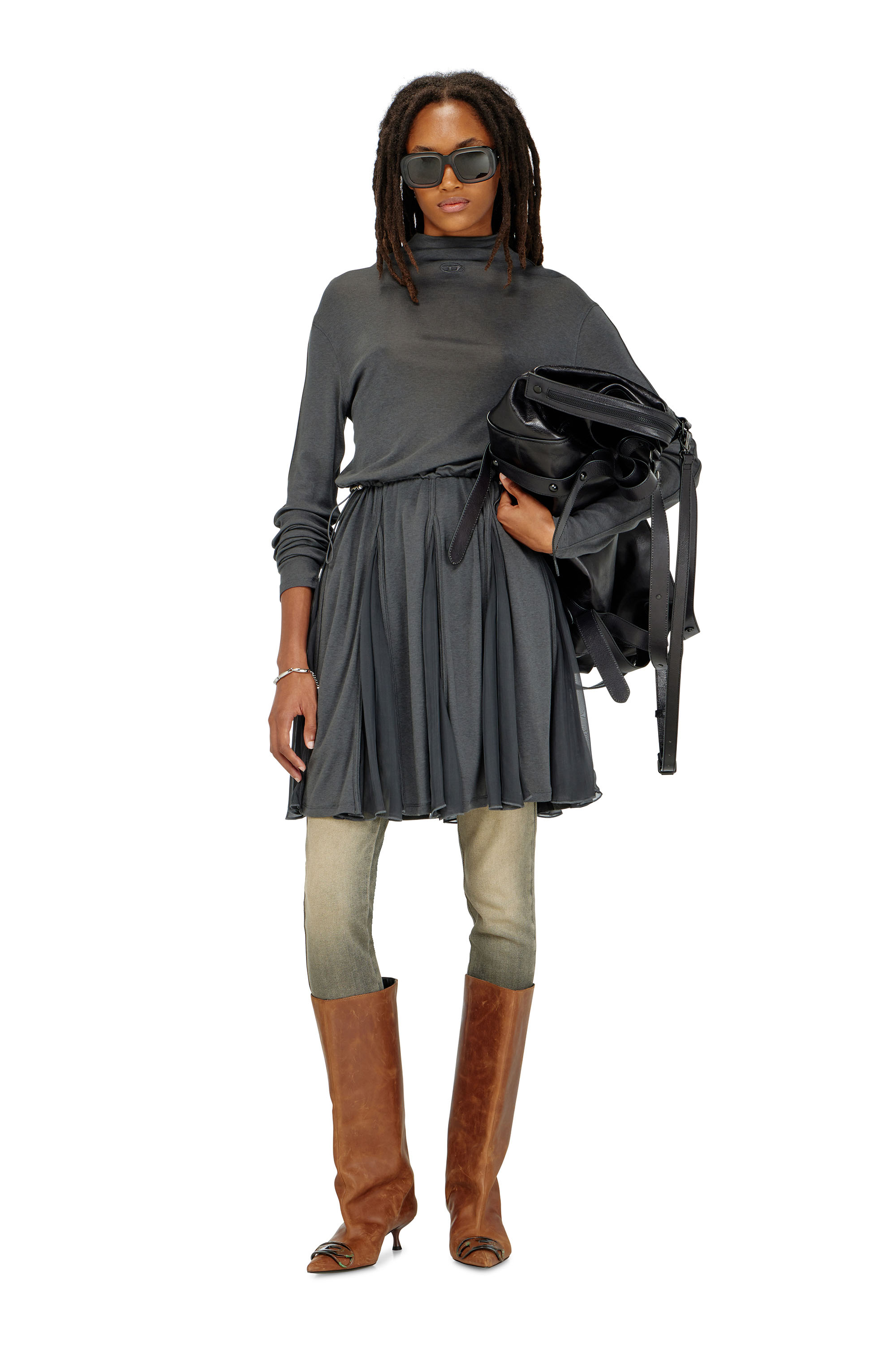 Diesel - D-REI, Woman's Turtleneck mini dress in jersey and chiffon in null - 1