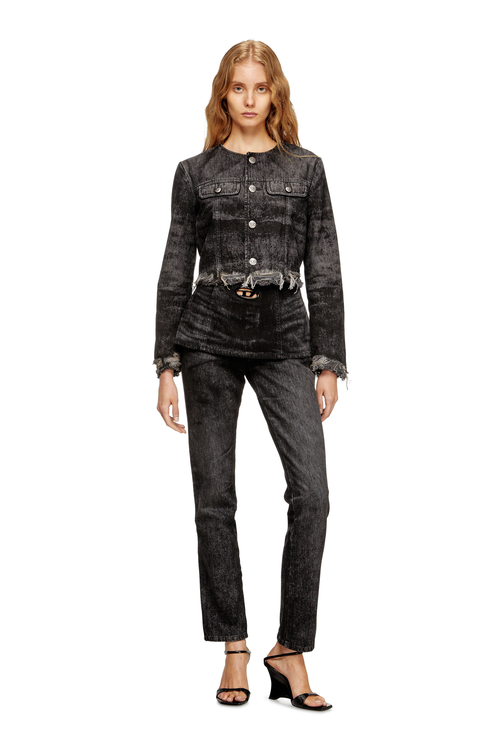 Diesel - DE-GRAFFY-FSH, Woman's Jacket in lasered cotton-hemp denim in Black - 1