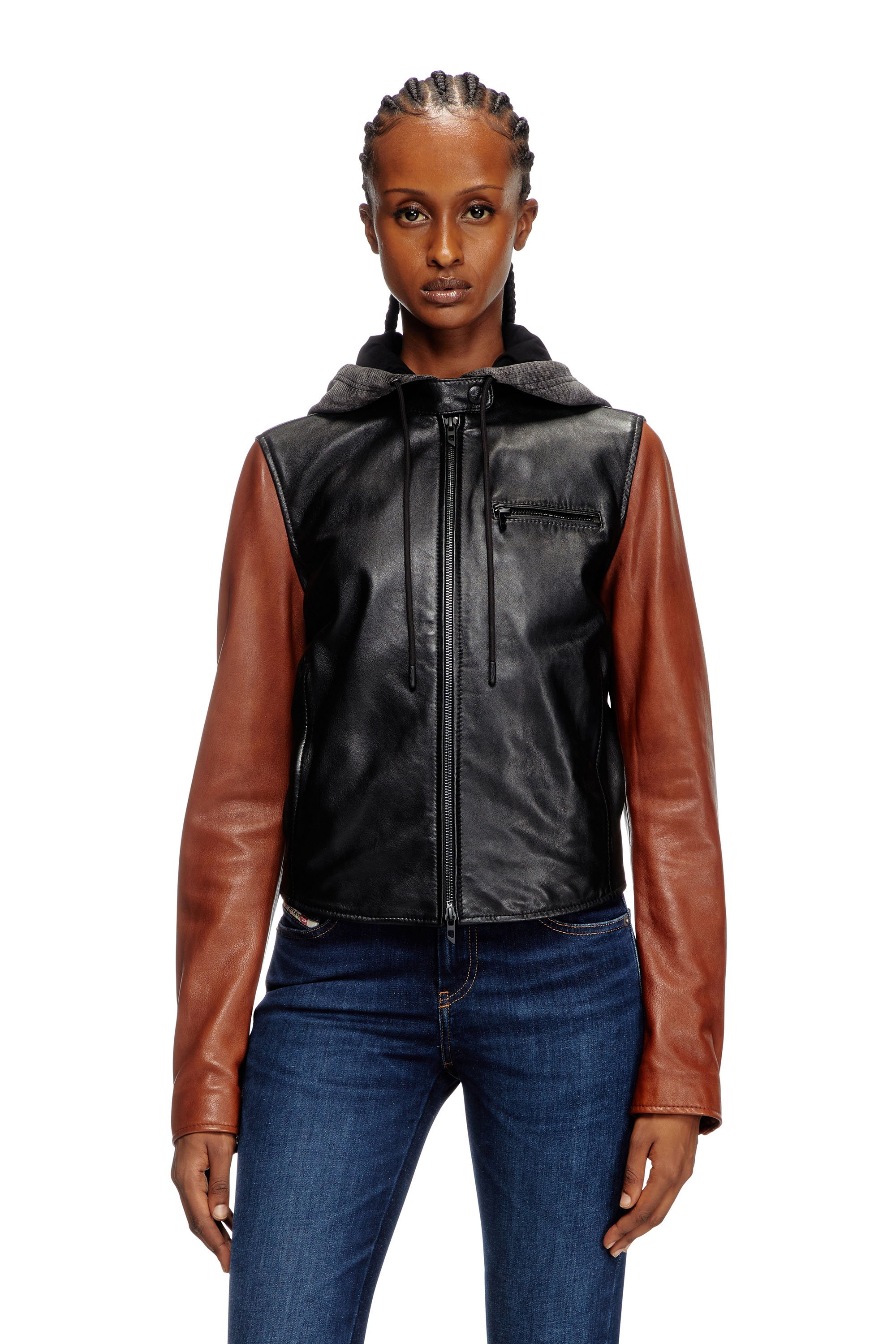 Diesel - L-OUDER, Woman's Colour-block leather jacket in null - 1