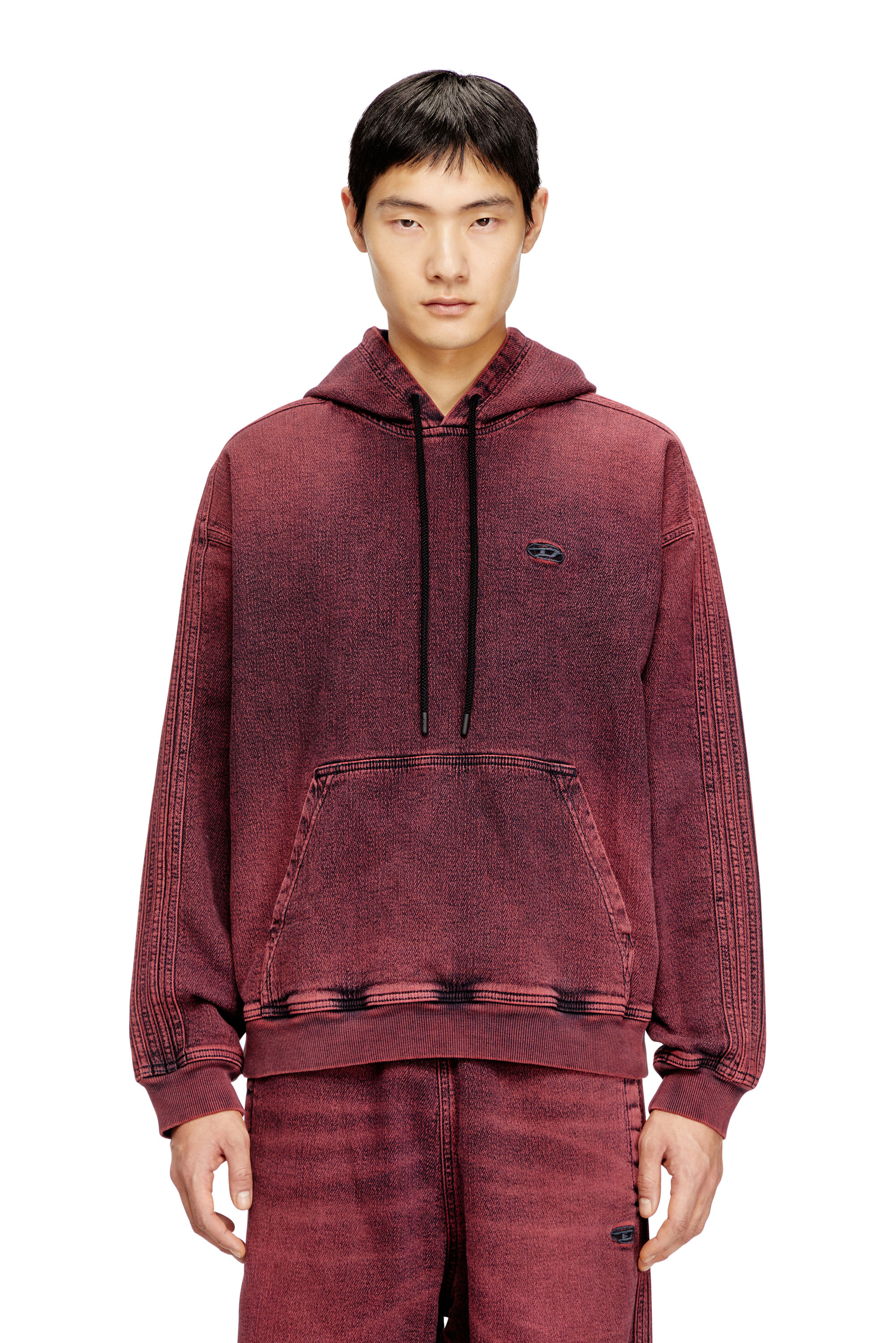 Diesel - D-UM-RIB-HORSE, Man's Hoodie in indigo track denim with logo in Red - 1