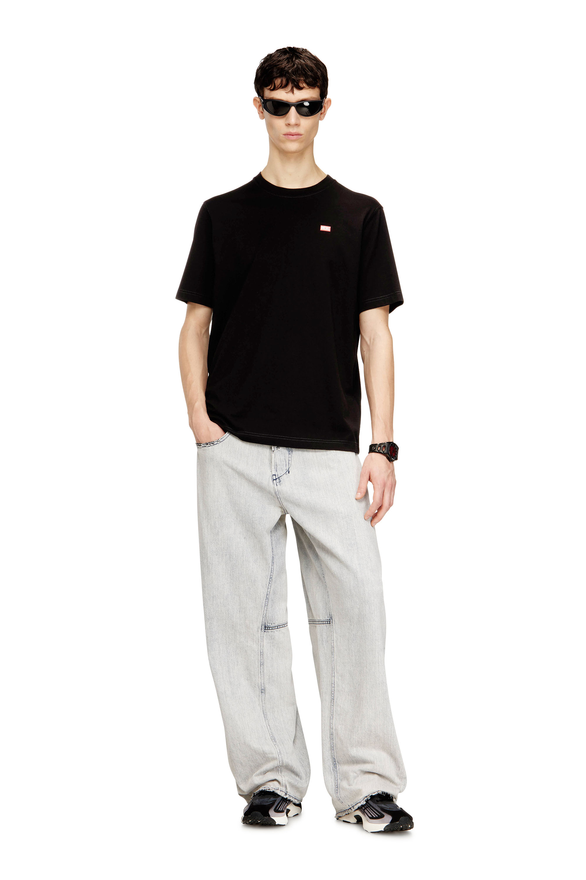 Diesel - T-ADJUST-V10, Man's Regular T-shirt with Diesel patch and photo print in Black - 2