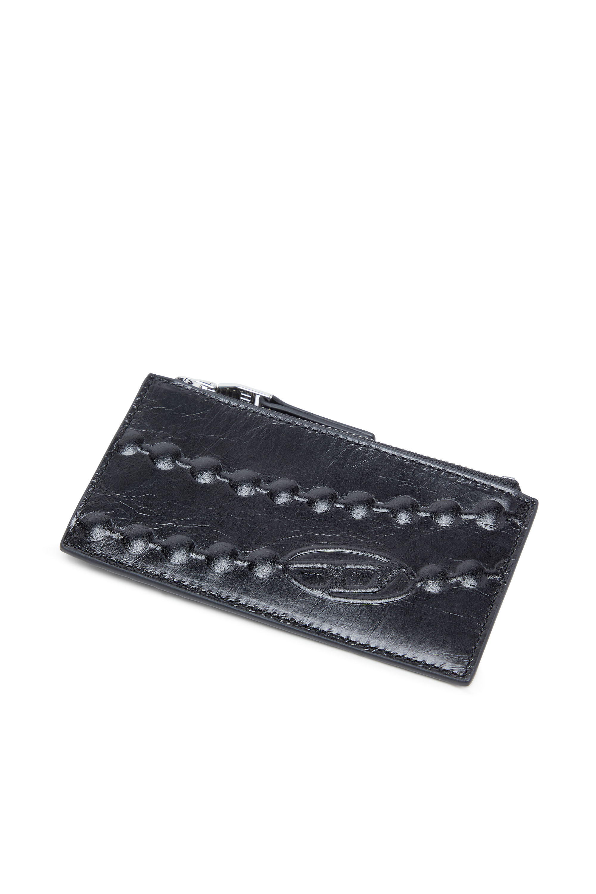 Diesel - CARD HOLDER III, Woman's Leather card holder with embossed chain motif in Black - 4