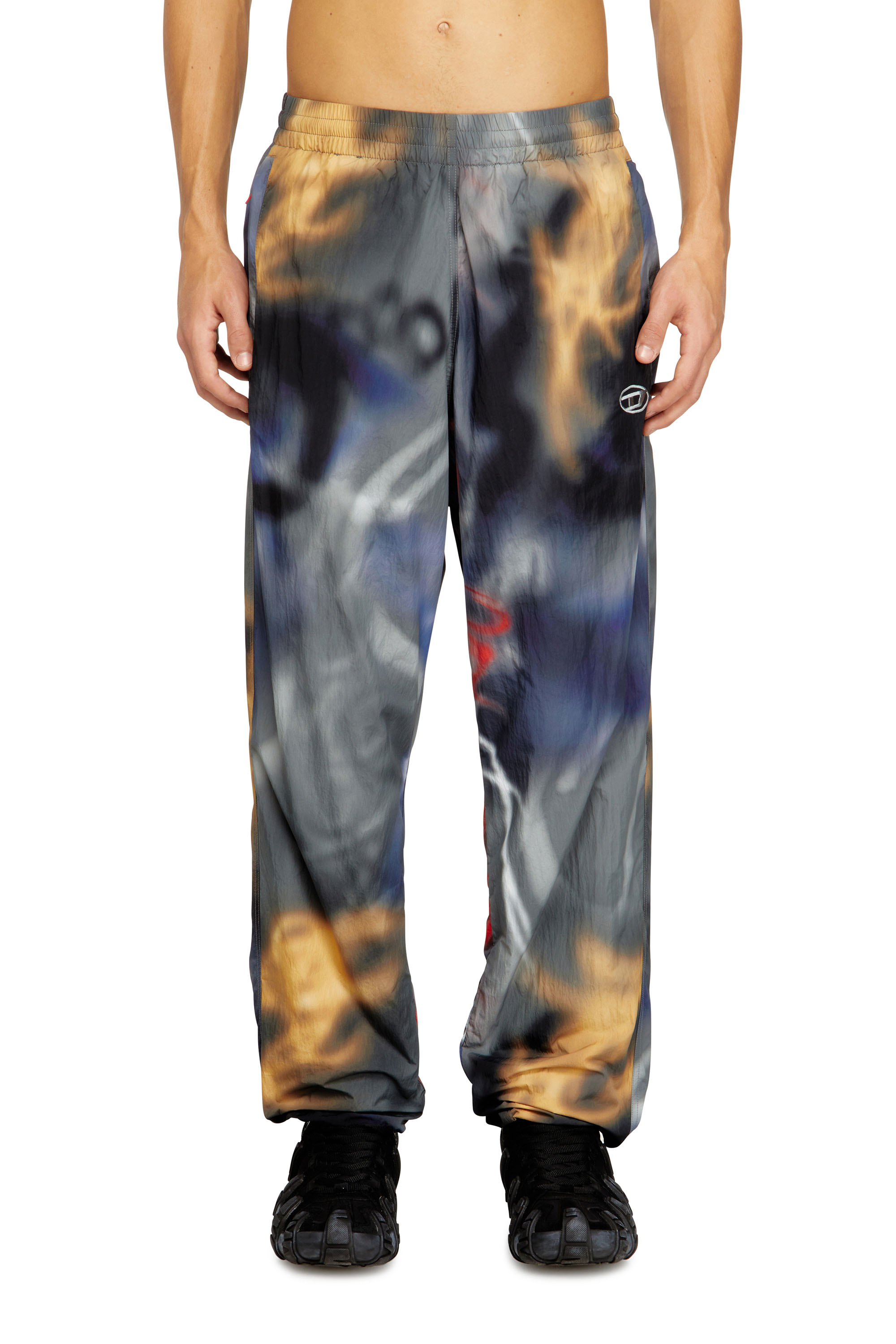 Diesel - P-ARELION, Man's Nylon pants with all-over print in Black/Blue - 3