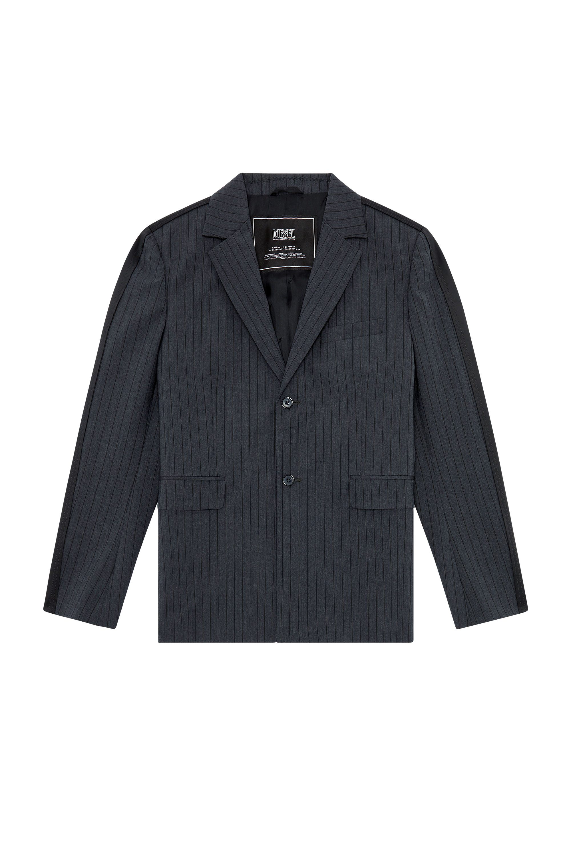Diesel - J-WIRE, Man Blazer in pinstriped cool wool and jersey in Grey - Image 3