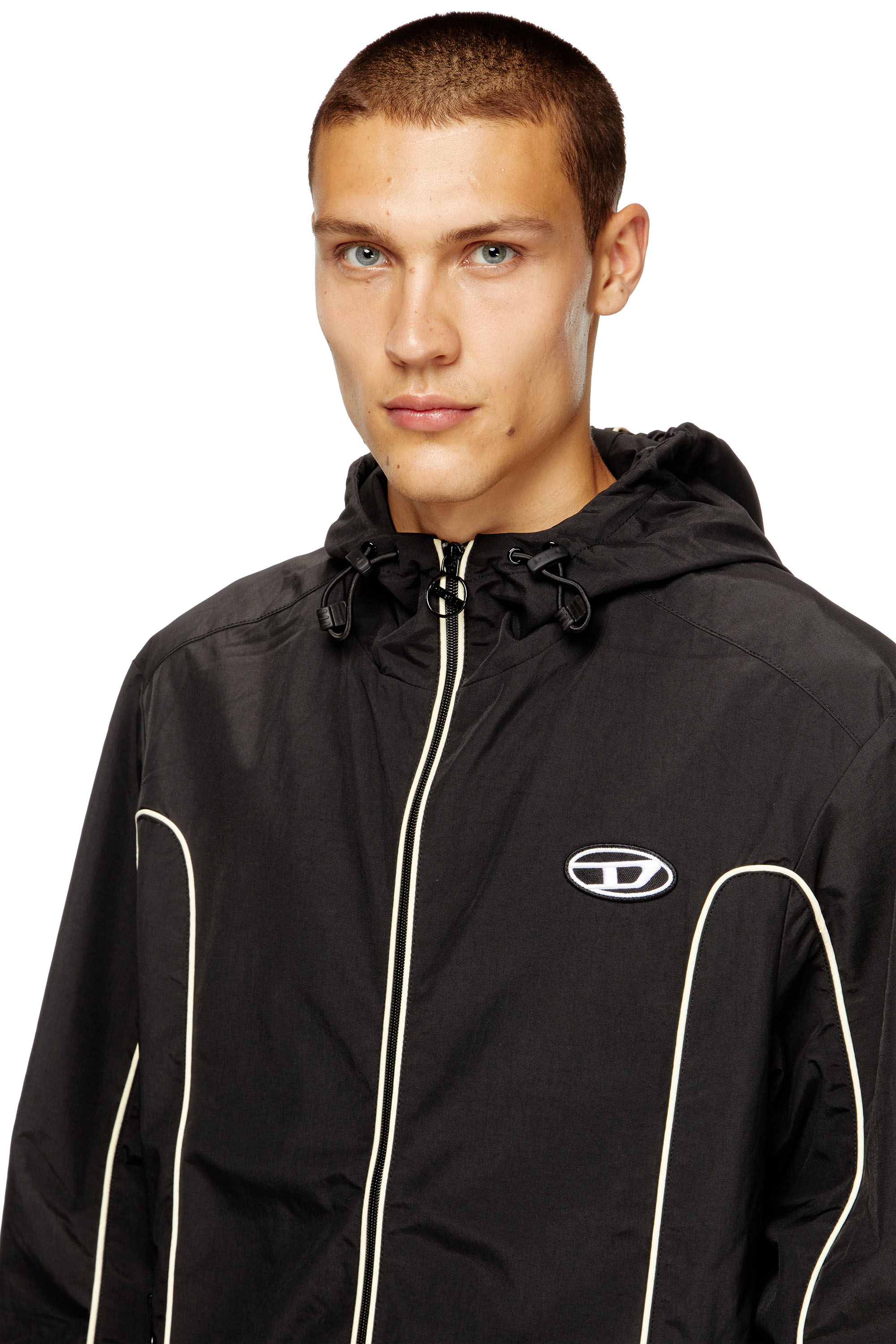 Diesel - J-HIVES, Man's Windbreaker with contrast piping in Black - 5
