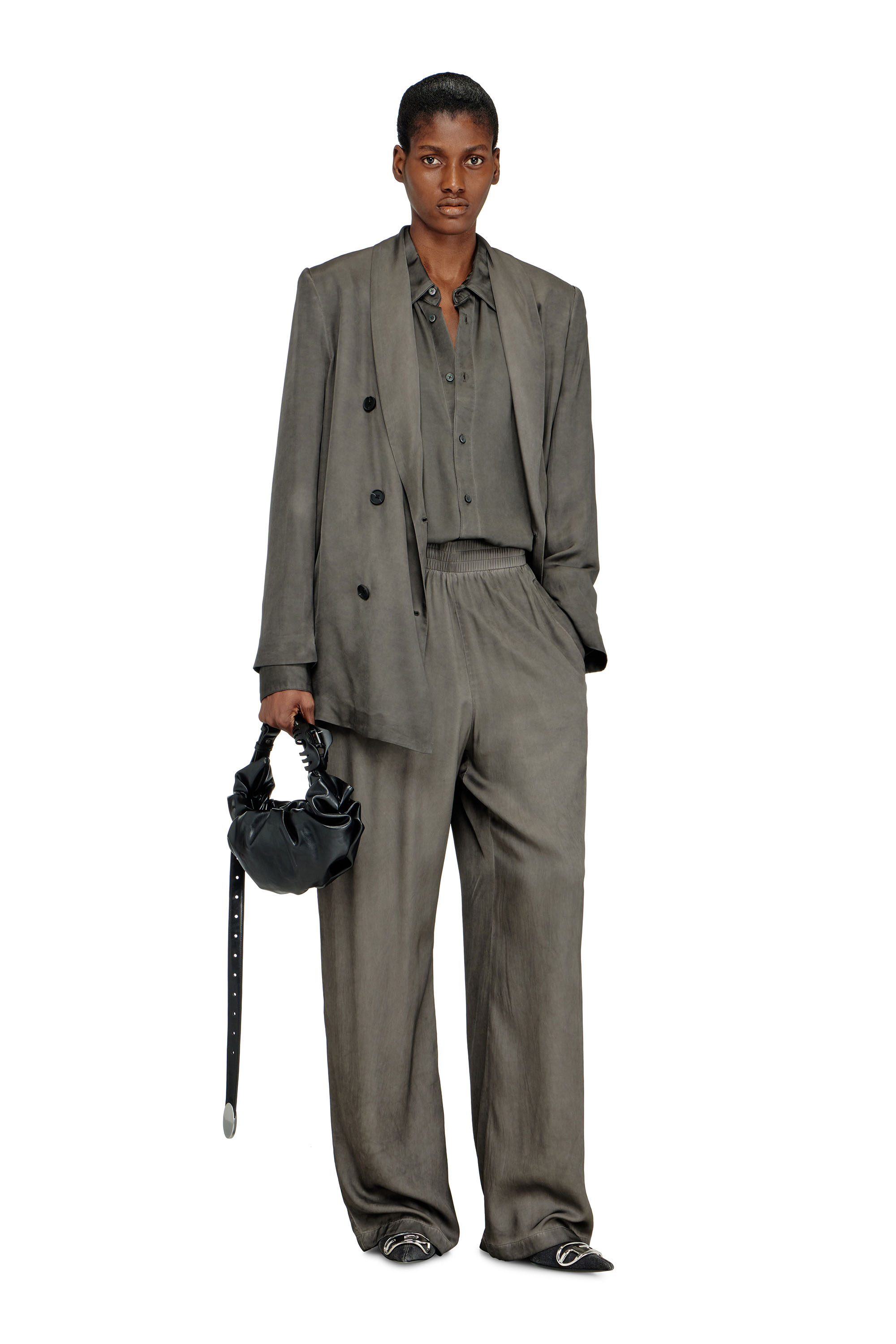 Diesel - G-AVINA-S1, Woman's Blazer in treated fluid viscose in Dark grey - 2