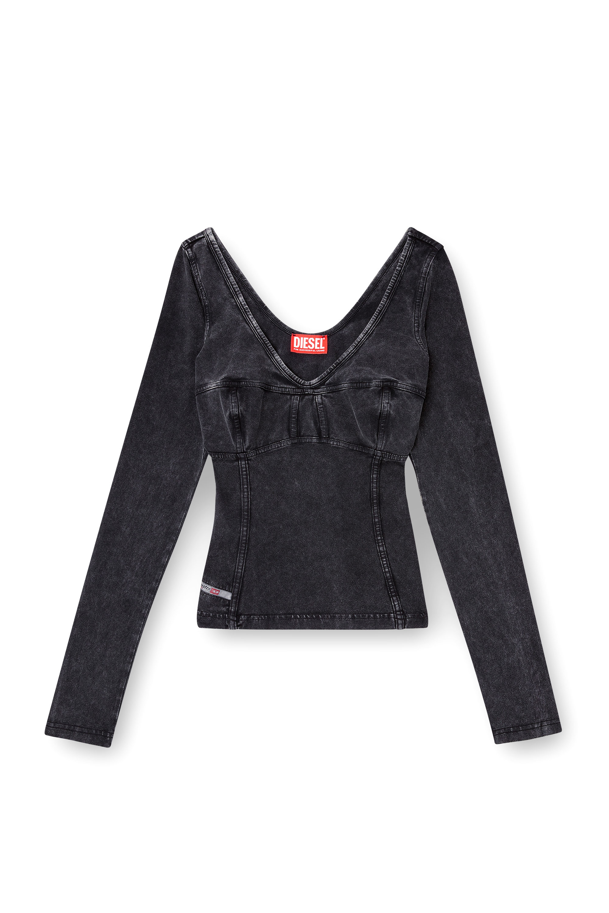 Diesel - T-ELIN, Woman's Long-sleeve top with denim effect in Black - 2