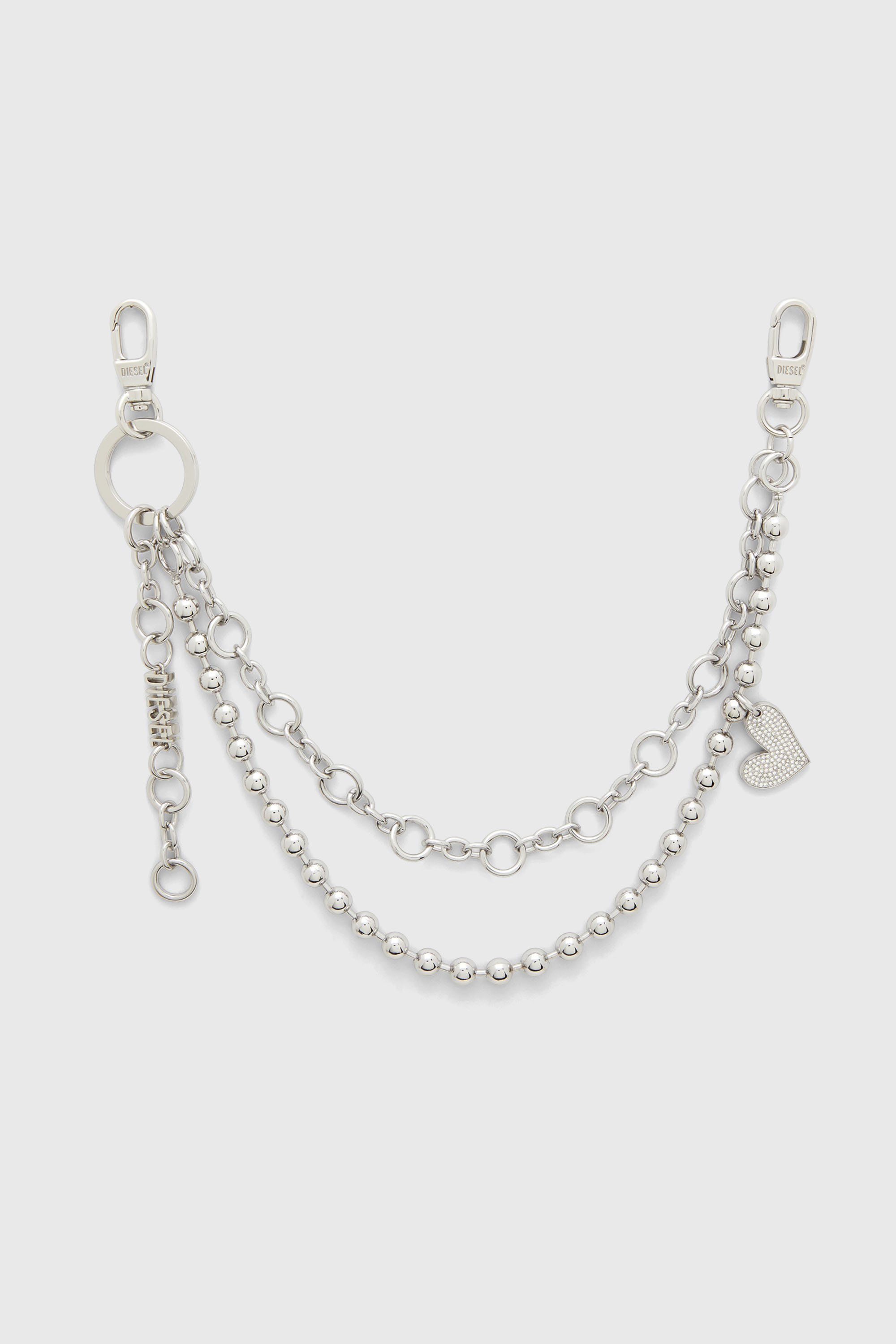 Layered chain charm with heart and Diesel pendant