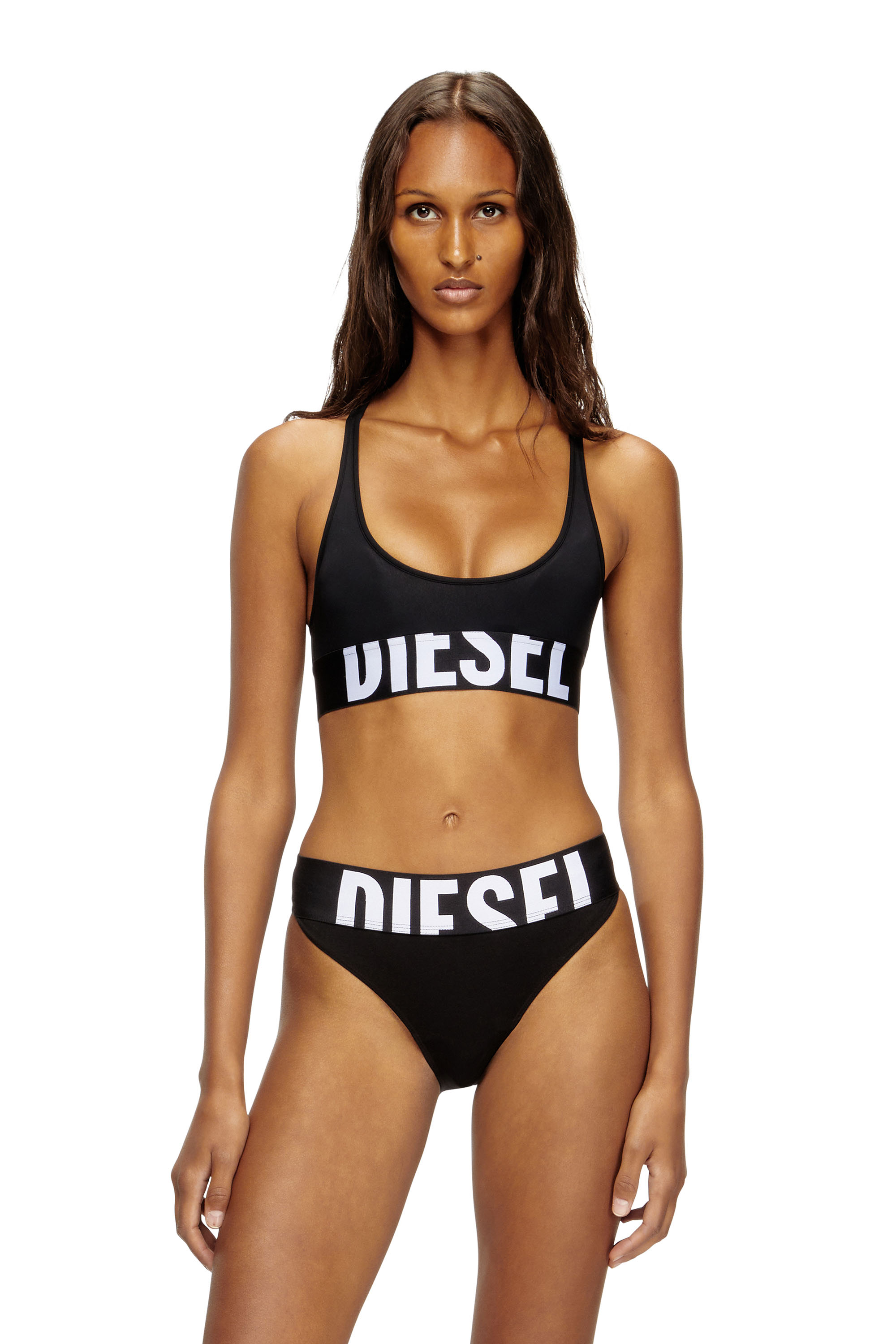 Diesel - ALLISON-D-POP, Woman's Microfibre sports bra with cut-off logo in Black - 3