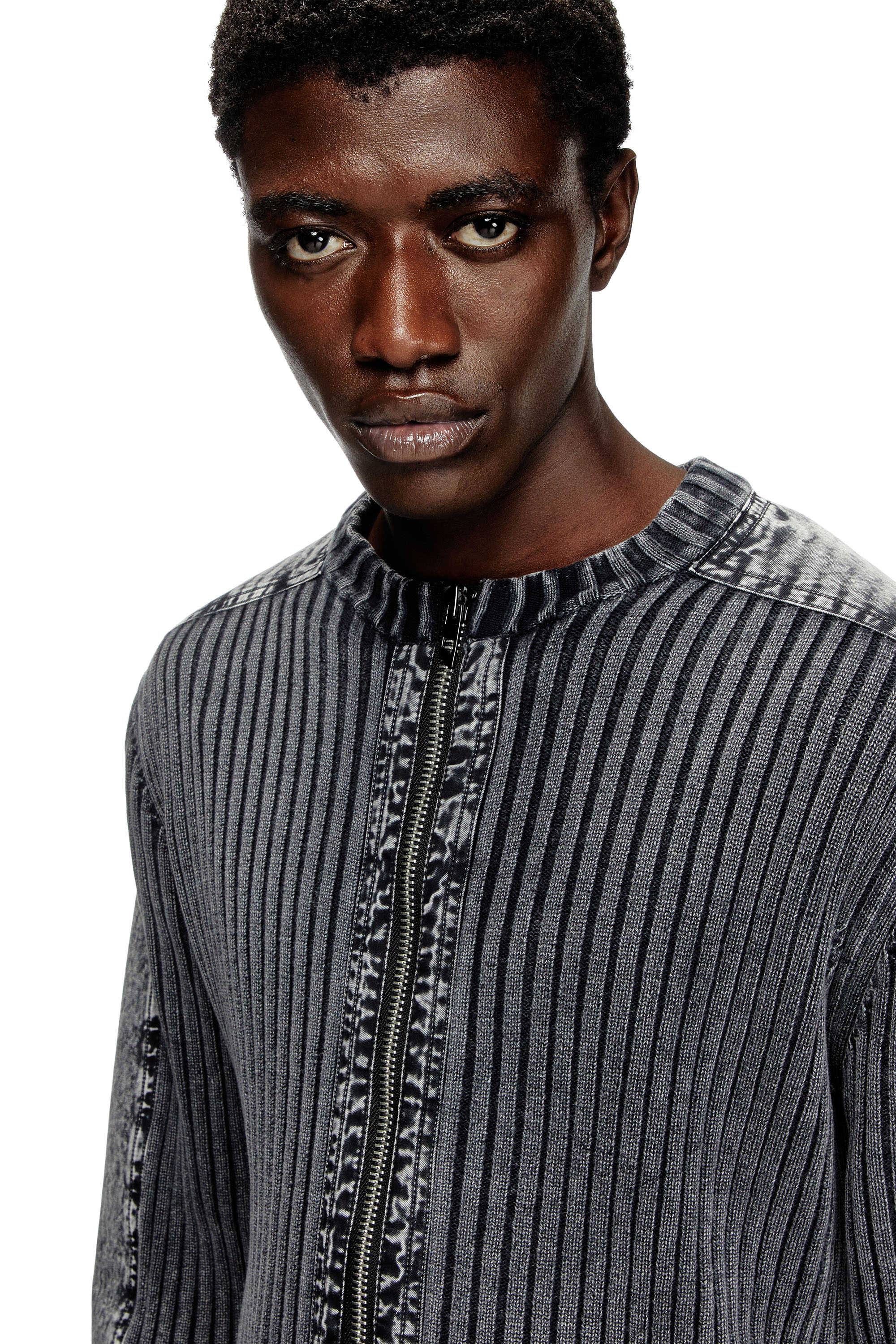 Diesel - K-MATTY, Man's Zip-up cardigan with contrast panels in Dark grey - 5