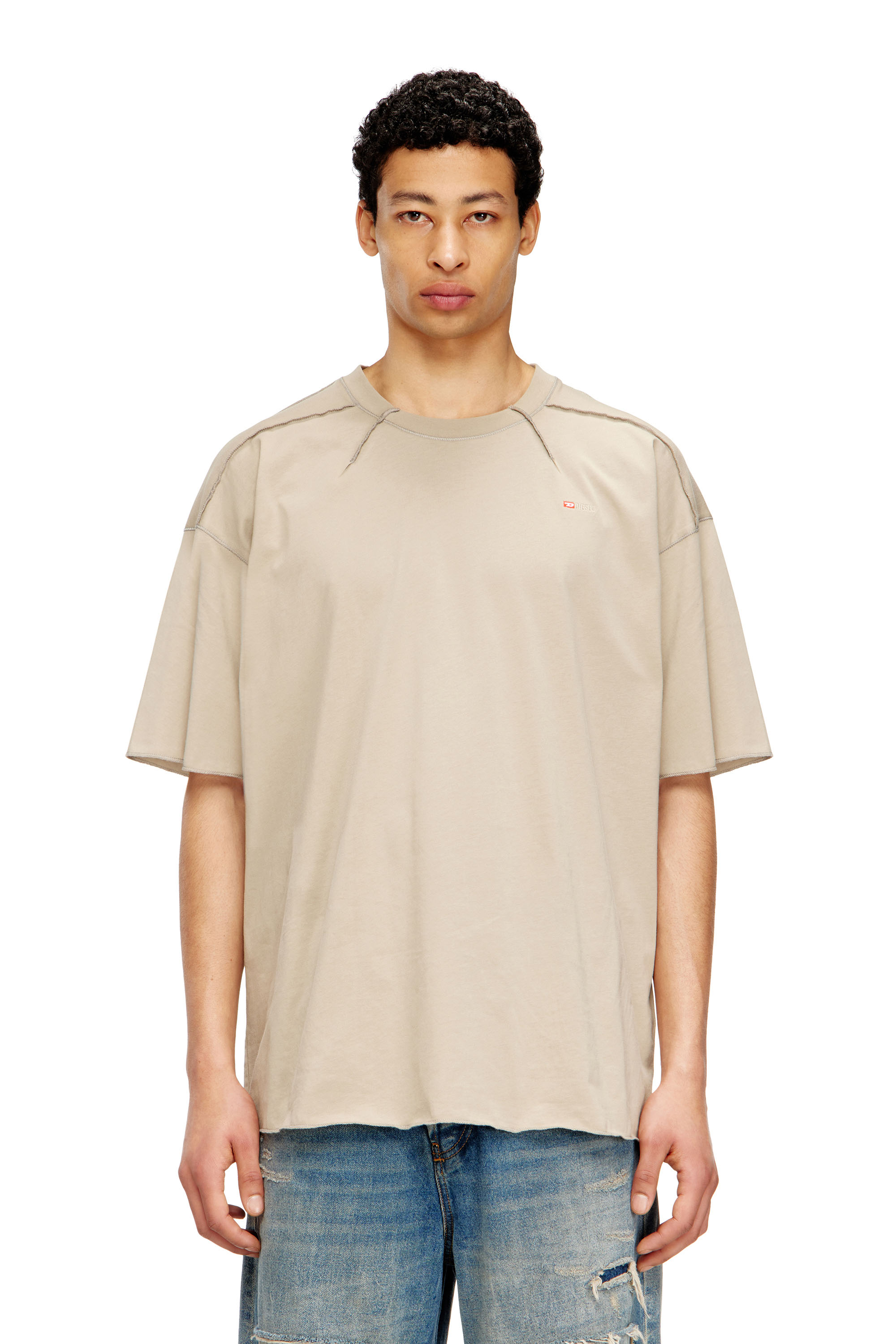 Diesel - T-CRAHOR-BOXT-T1, Man's Cotton T-shirt with micro embroidery in Beige - 3