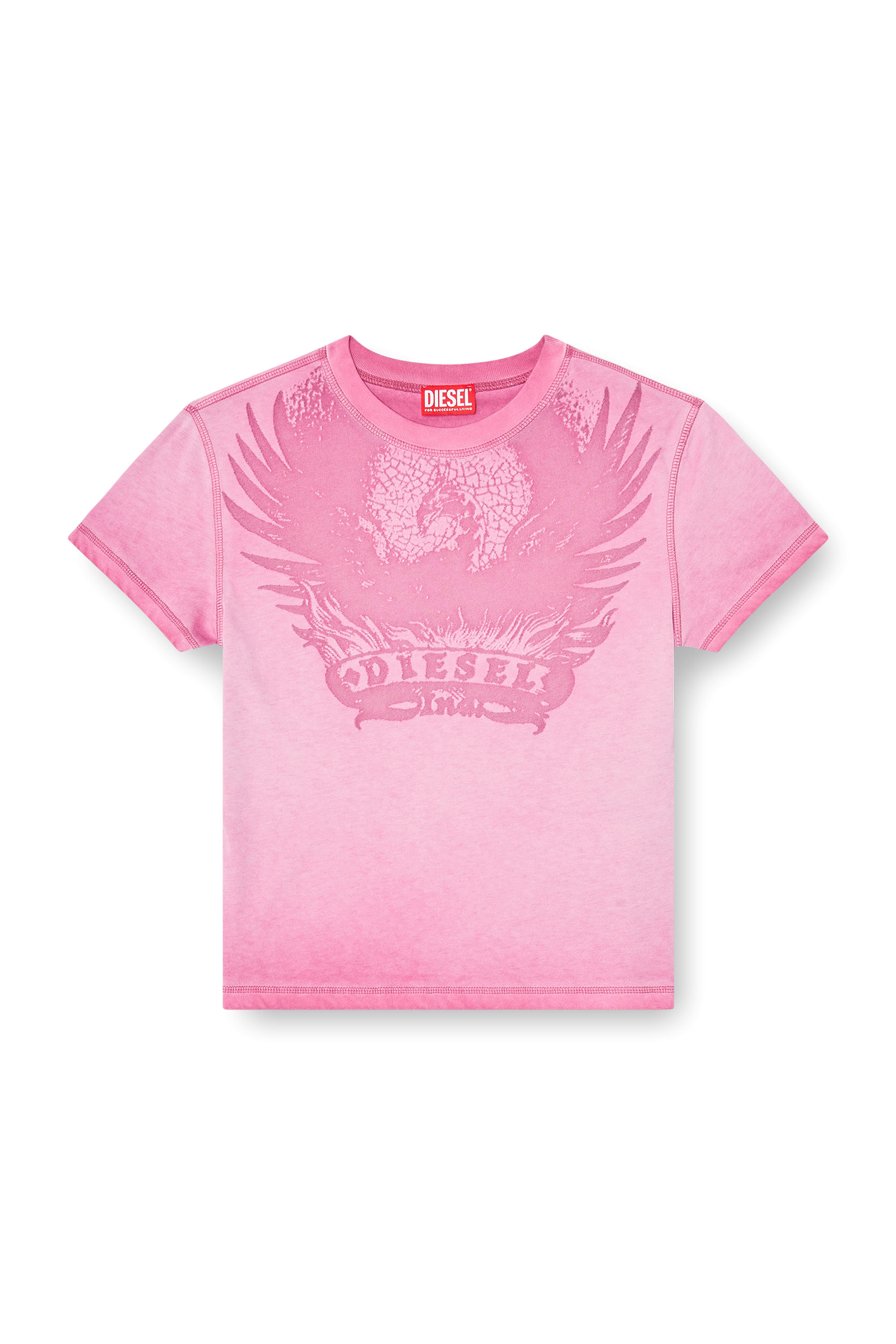 Diesel - T-ILA-AA7, Woman's Slim T-shirt with d&eacute;vor&eacute; Phoenix in Pink - 3