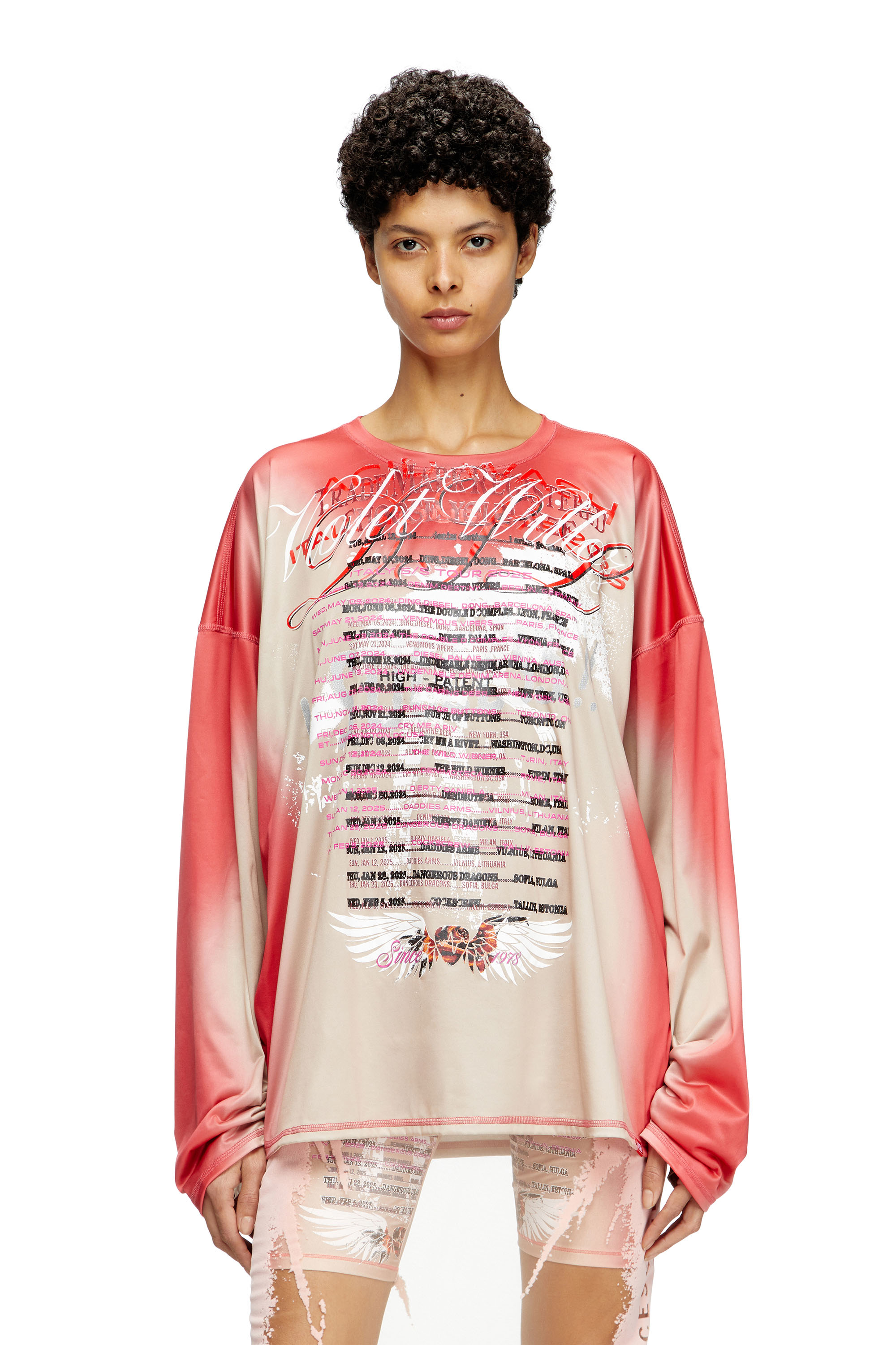 Diesel - T-OLAVI-BB, Unisex's Long-sleeve tech-jersey T-shirt with lyrics print in Pink - 6