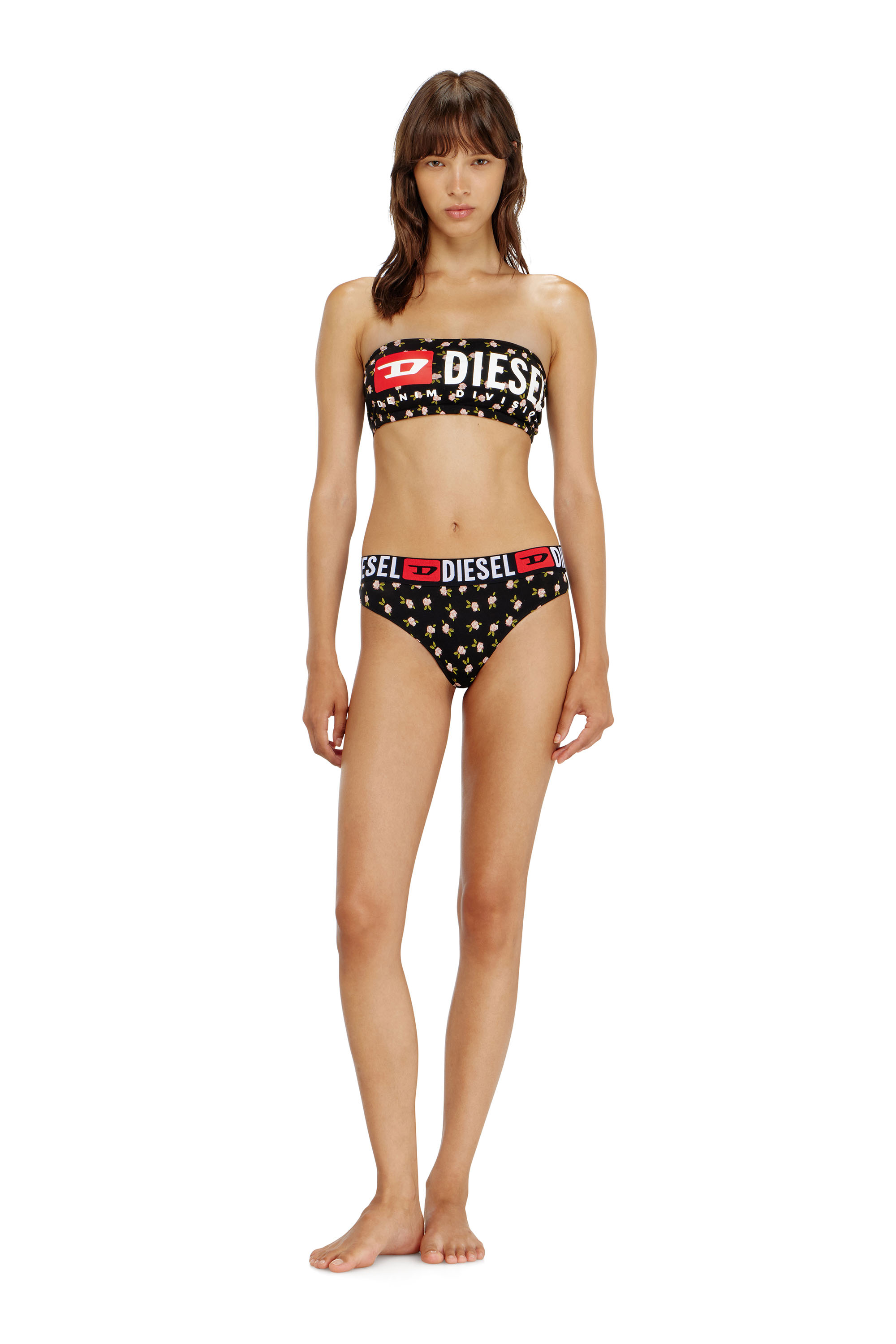 Diesel - MELANIE-C-D-CORE, Woman's Cotton bandeau bra with all-over floral print in Black - 2