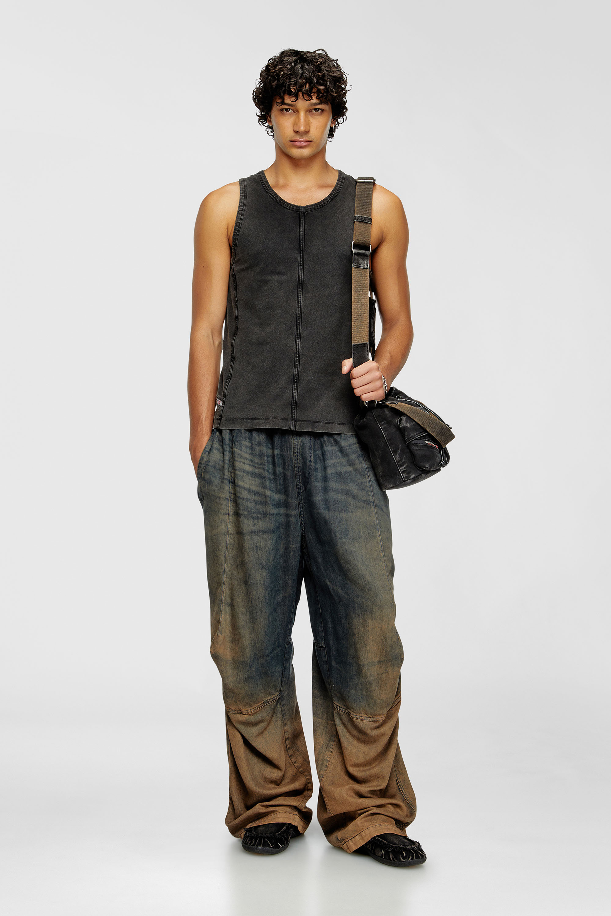 Diesel - T-MELY-SL, Man's Tank top in denim-look jersey in Black - 2