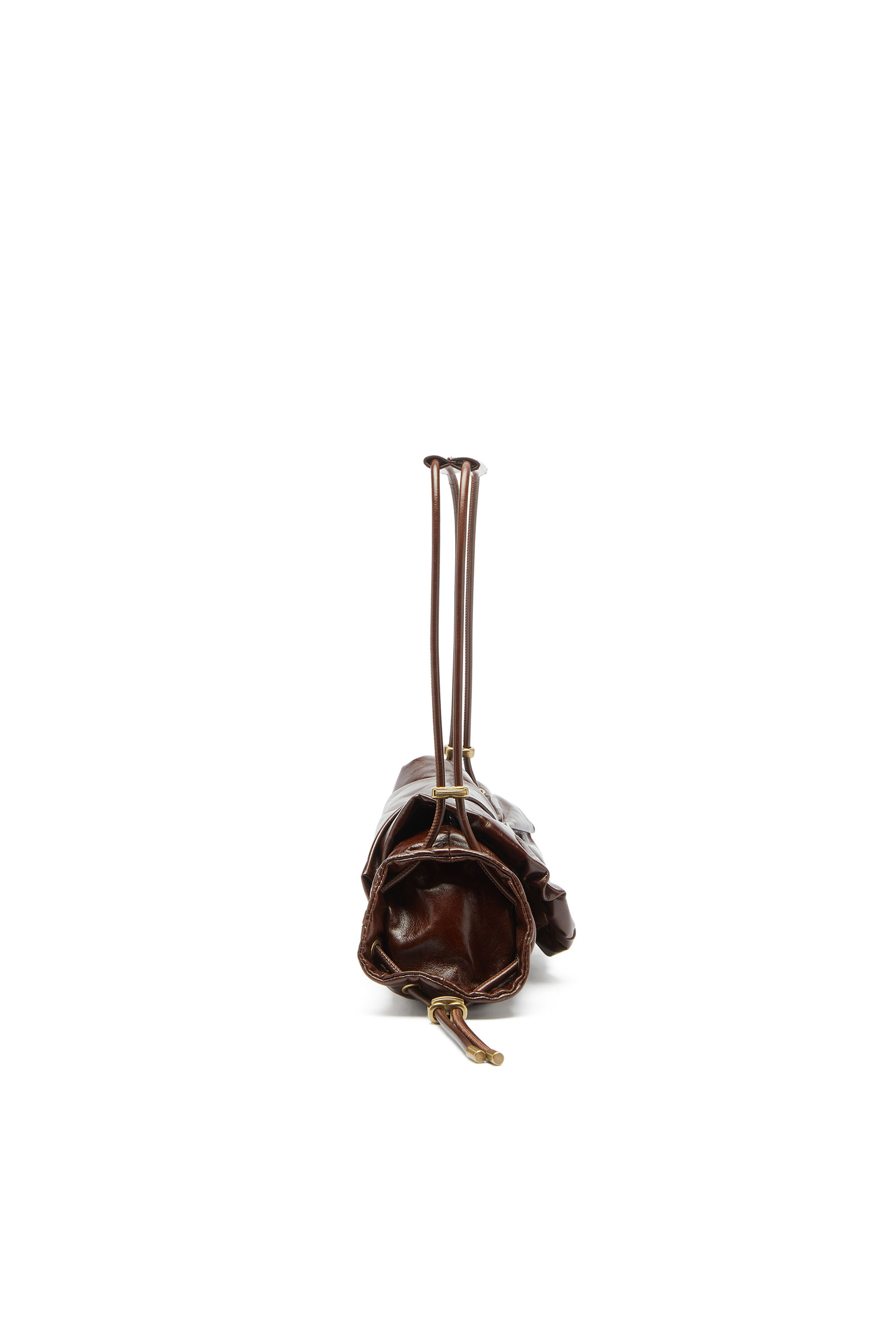 Diesel - SCRUNCH-D SHOULDER S, Woman's Scrunch-D-Small shoulder bag in shiny scrunched leather in Brown - 4