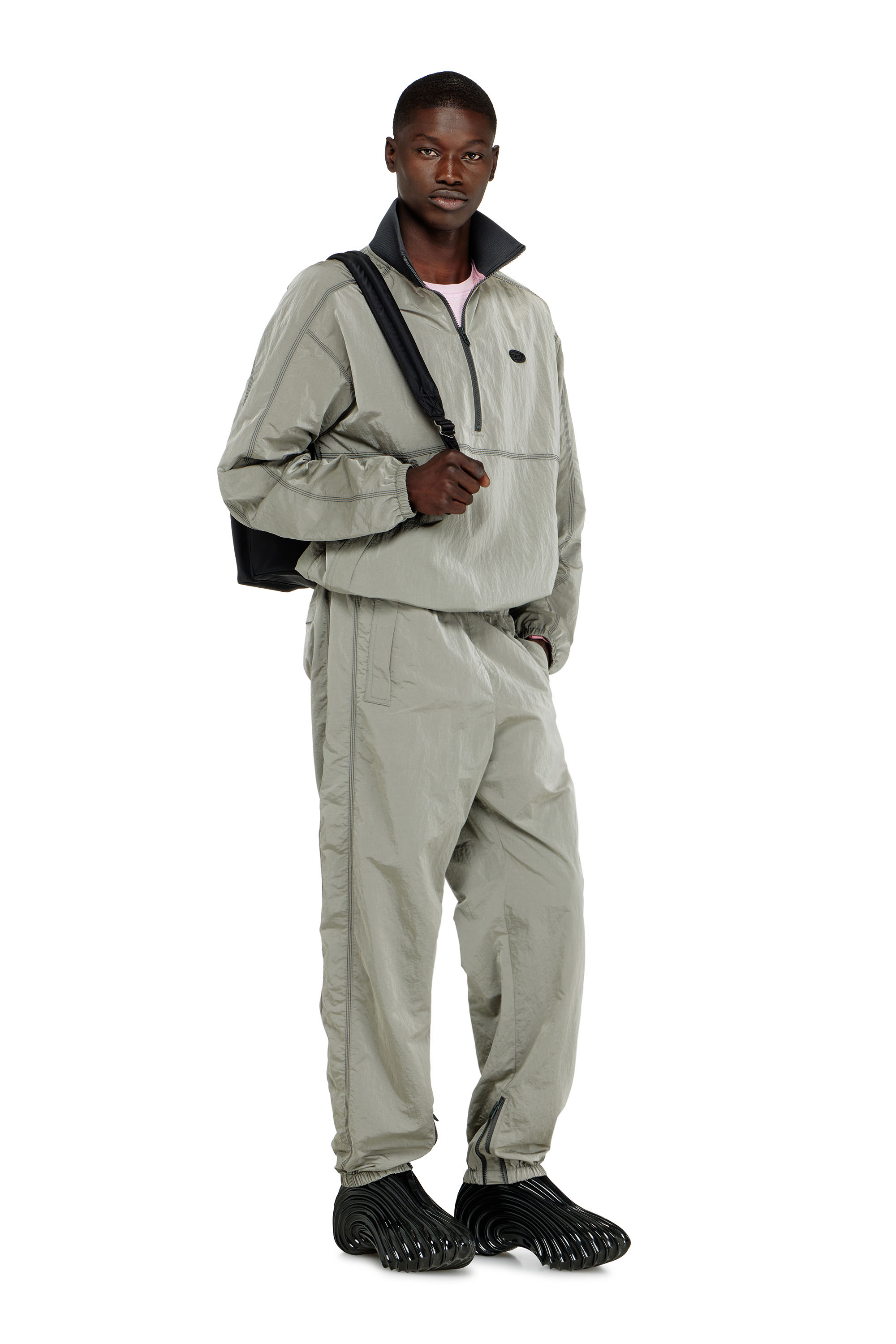 Diesel - J-ANOK, Man's Nylon jacket with crinkle effect in Light Grey - 1