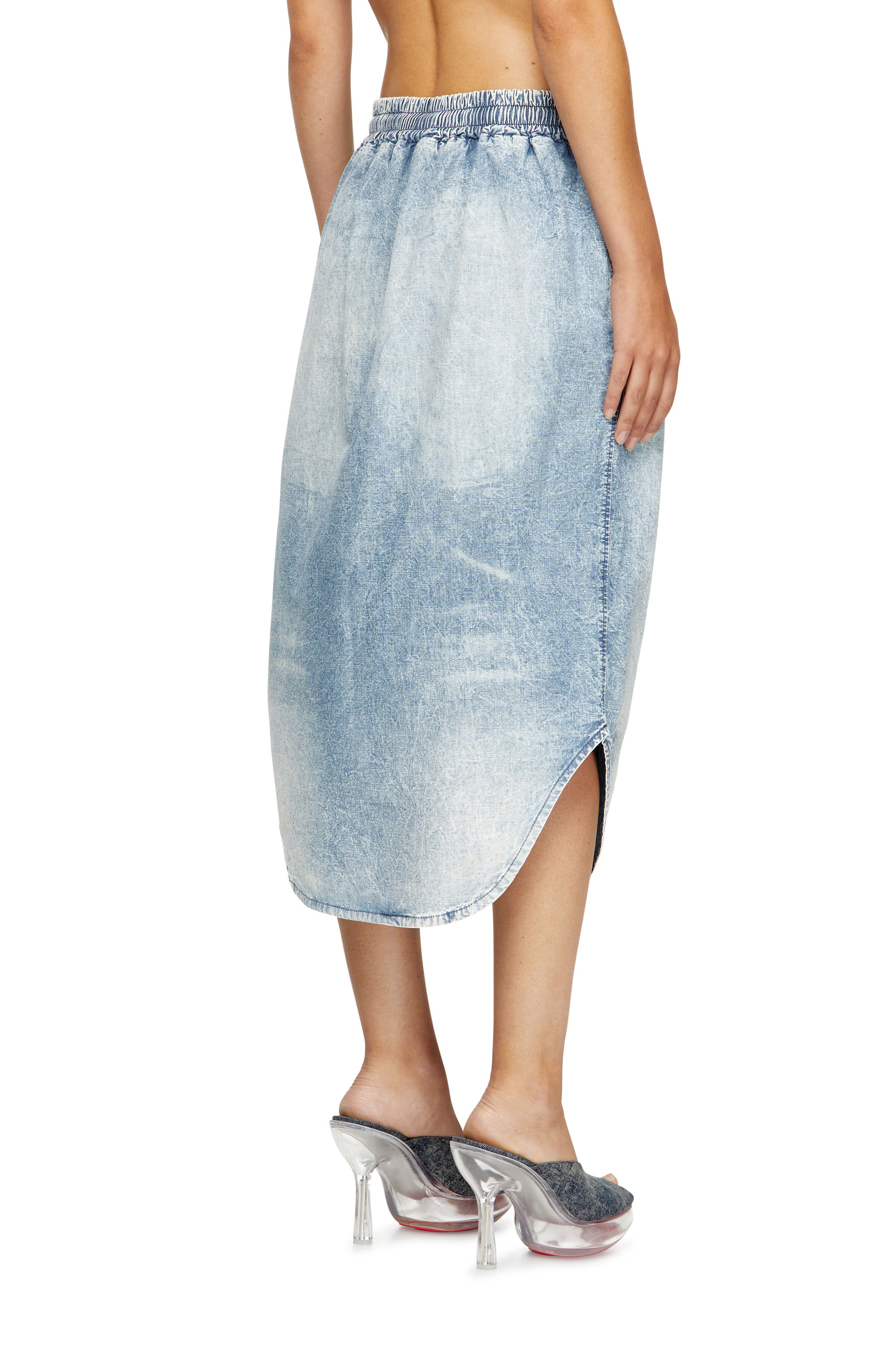 Diesel - DE-ASHLEY-S, Woman's Midi skirt in marbled denim in Light Blue - 4