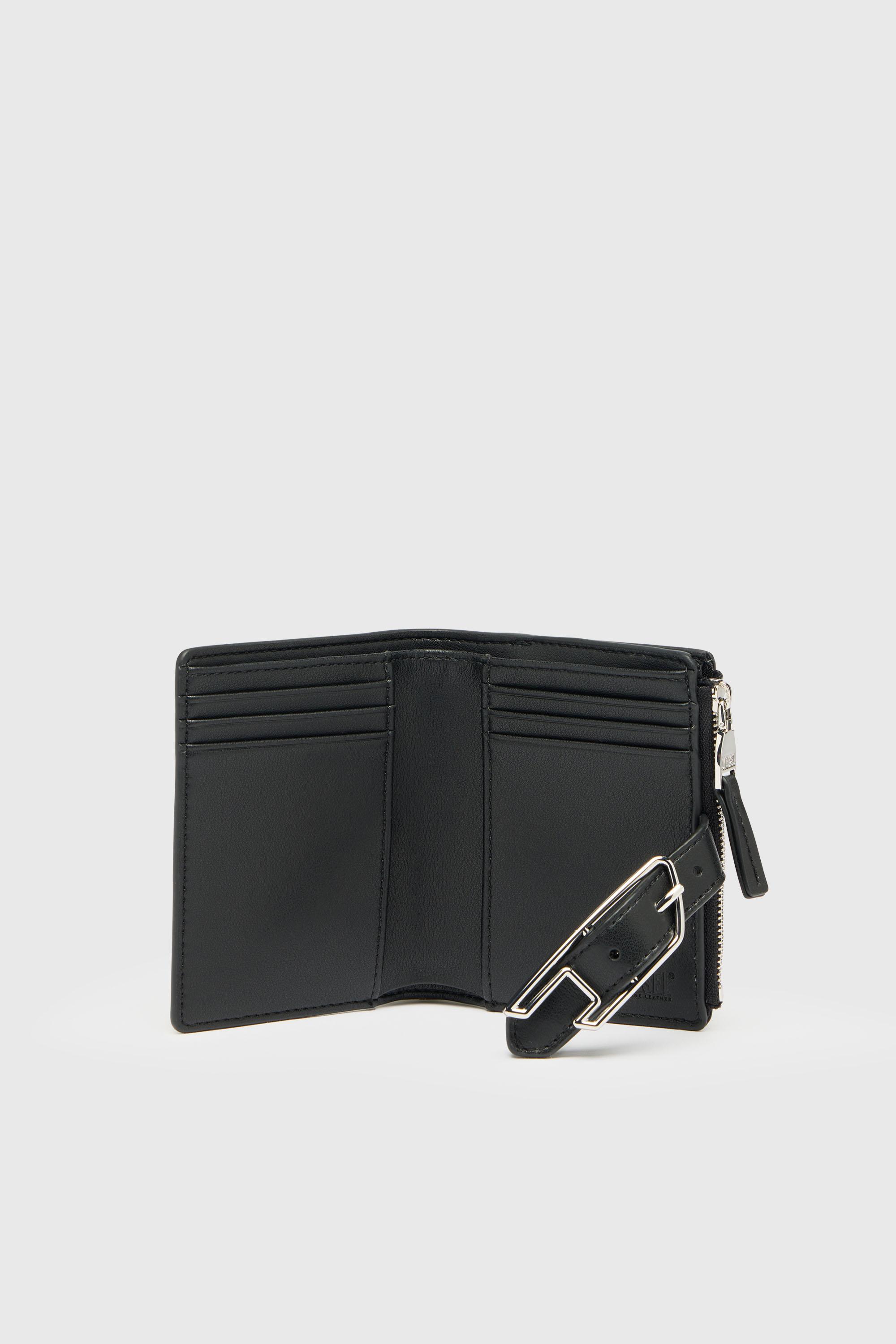 Diesel - D-LINE BI FOLD ZIP II, Woman's Bi-fold wallet in coated leather with belt detail in Black - 3