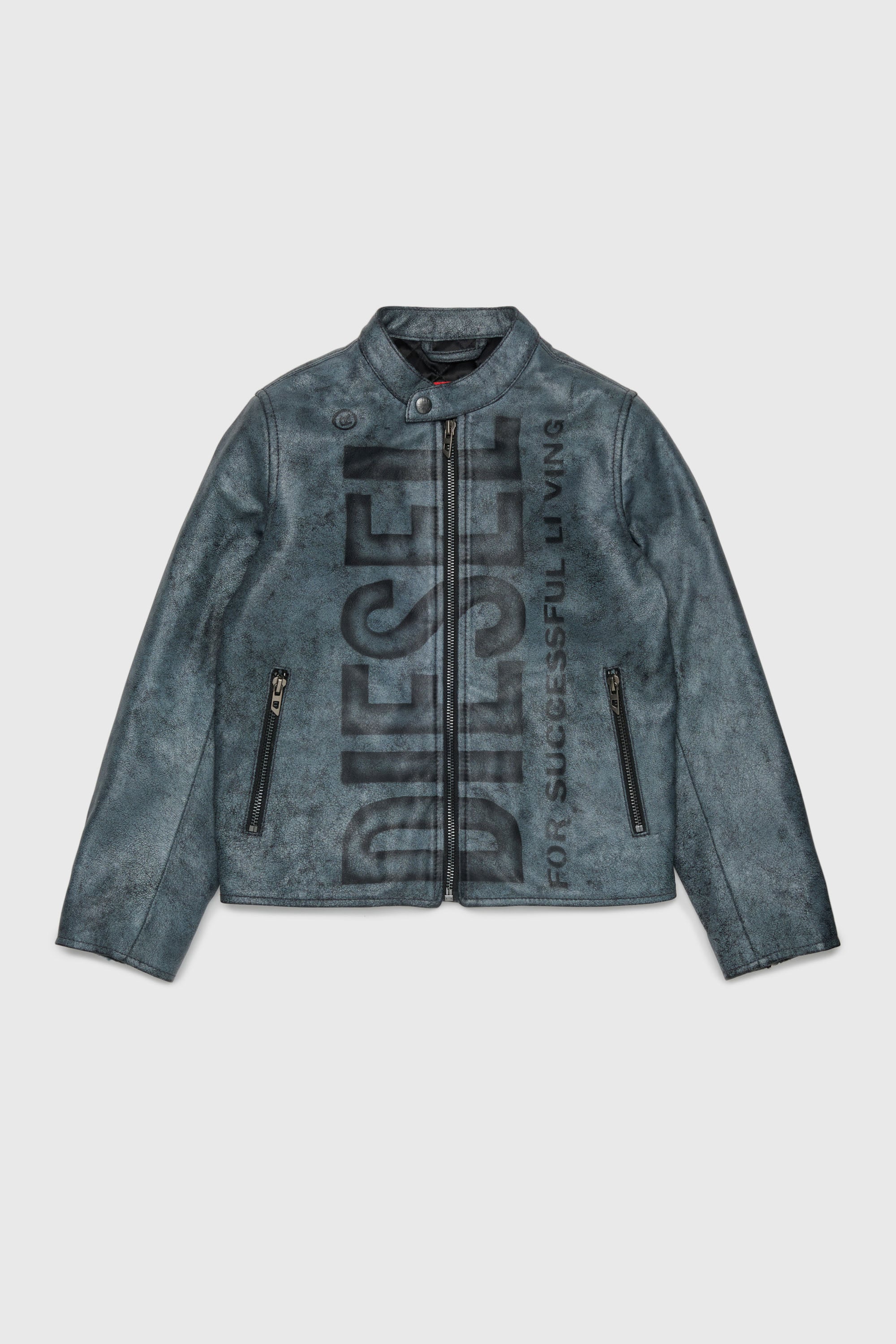 Leather biker jacket with maxi logo