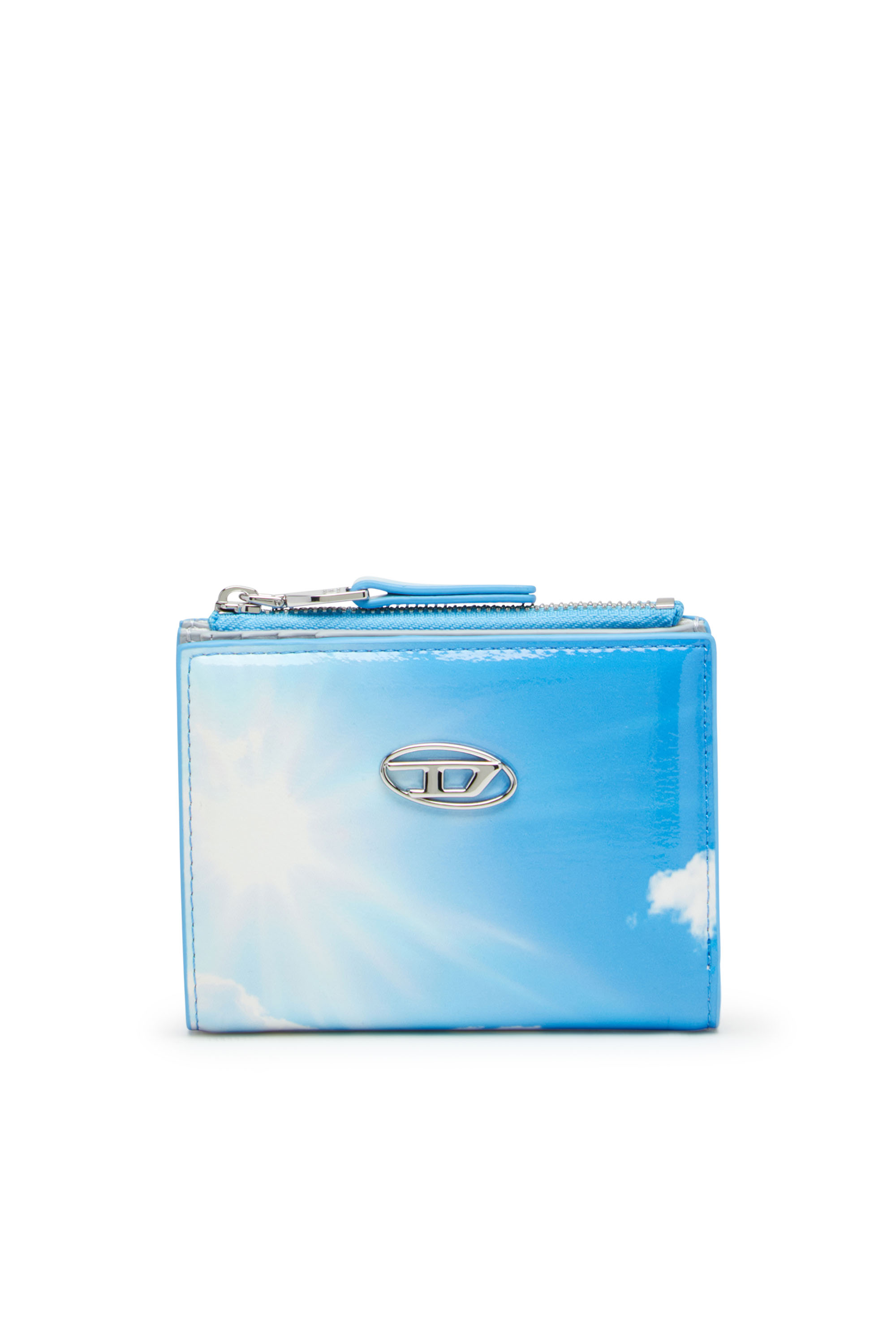 Diesel - PLAY BI-FOLD ZIP II, Woman's Small wallet in printed glossy PU in Light Blue - 1