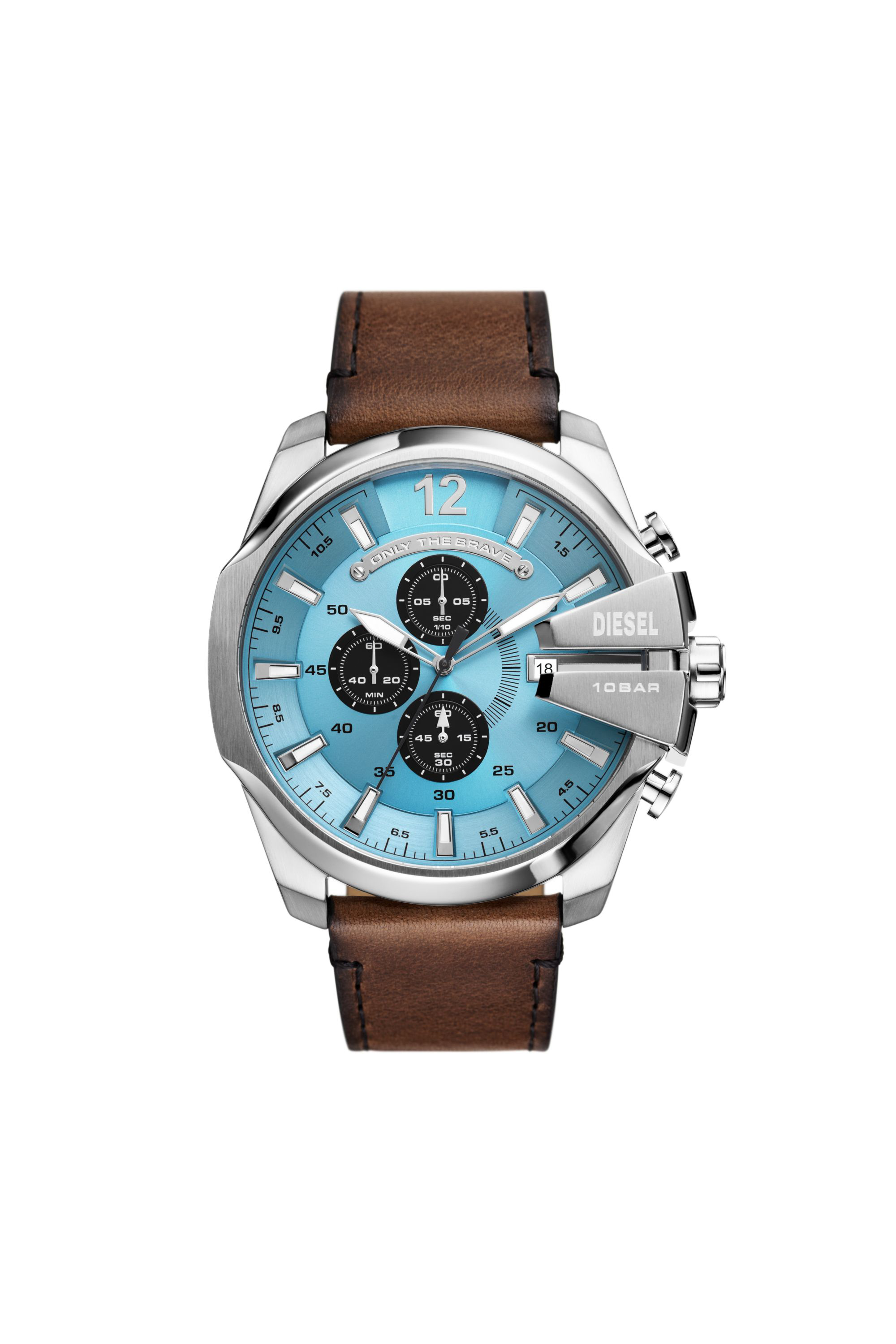 Diesel - DZ4657, Man Mega Chief chronograph brown leather watch in Brown - Image 1