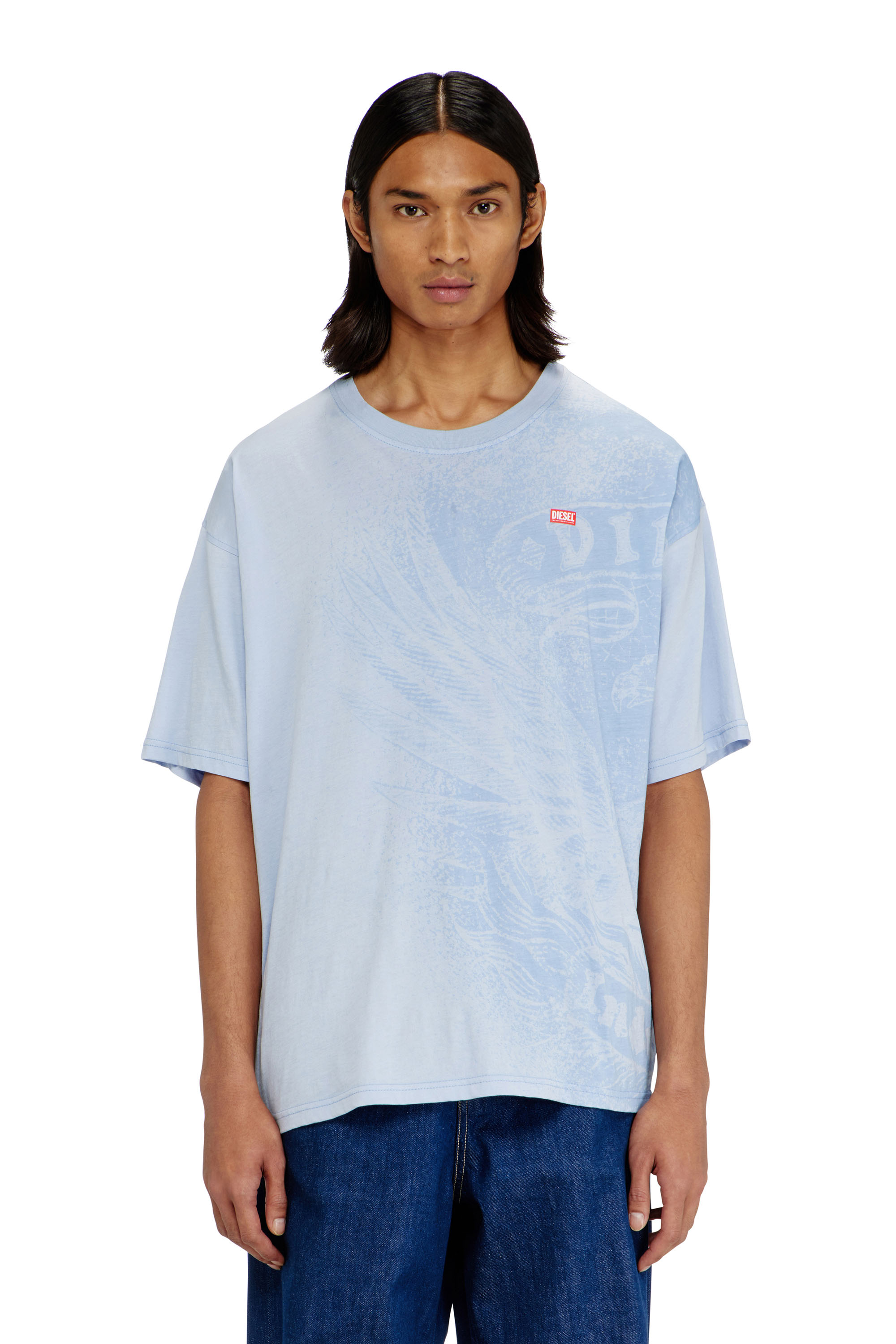 Diesel - T-BOXT-AA3, Man's Relaxed T-shirt with pigment prints in Light Blue - 1
