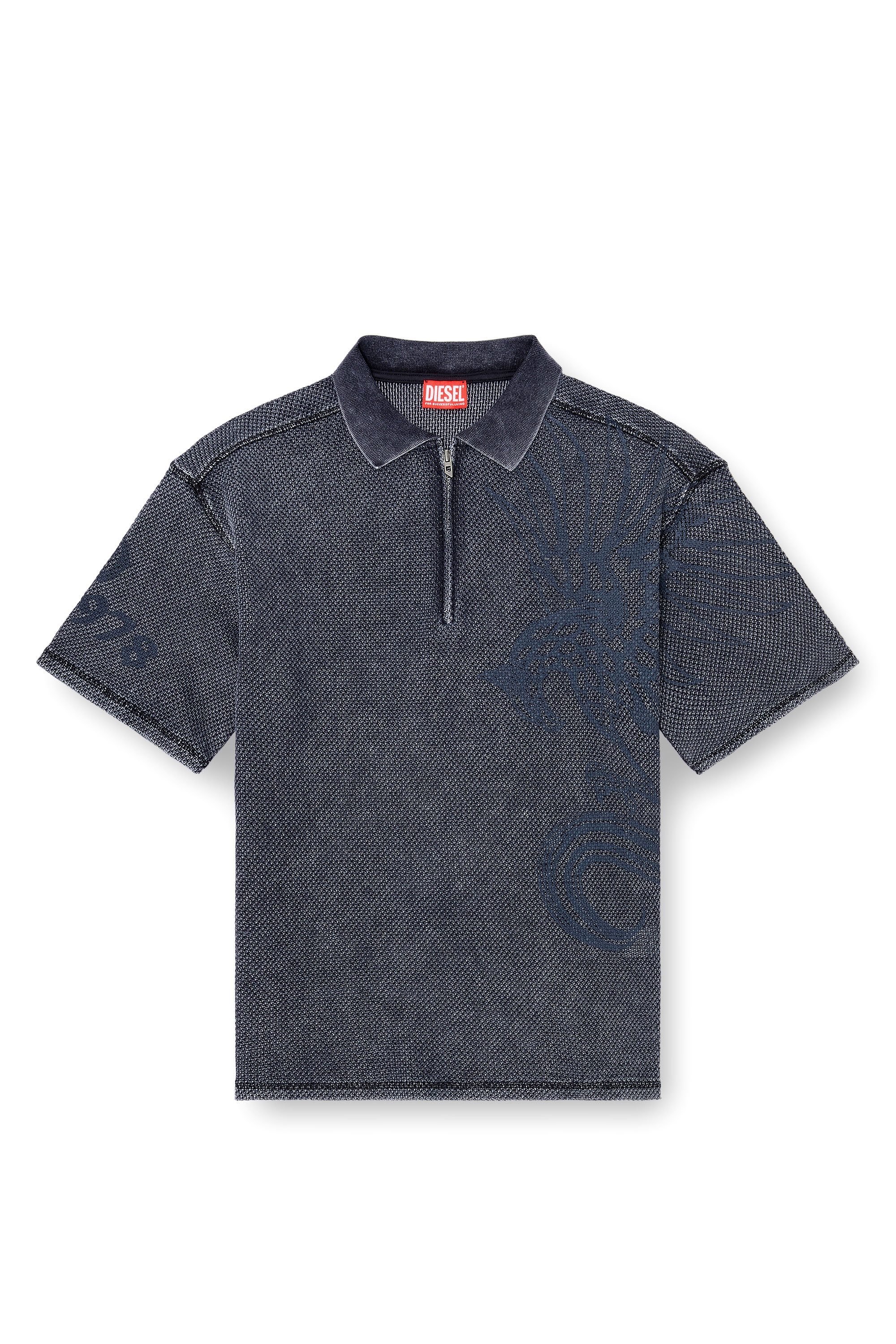 Diesel - T-ERRY-ZIP, Man's Mesh-jacquard polo shirt with Phoenix print in Dark grey - 2