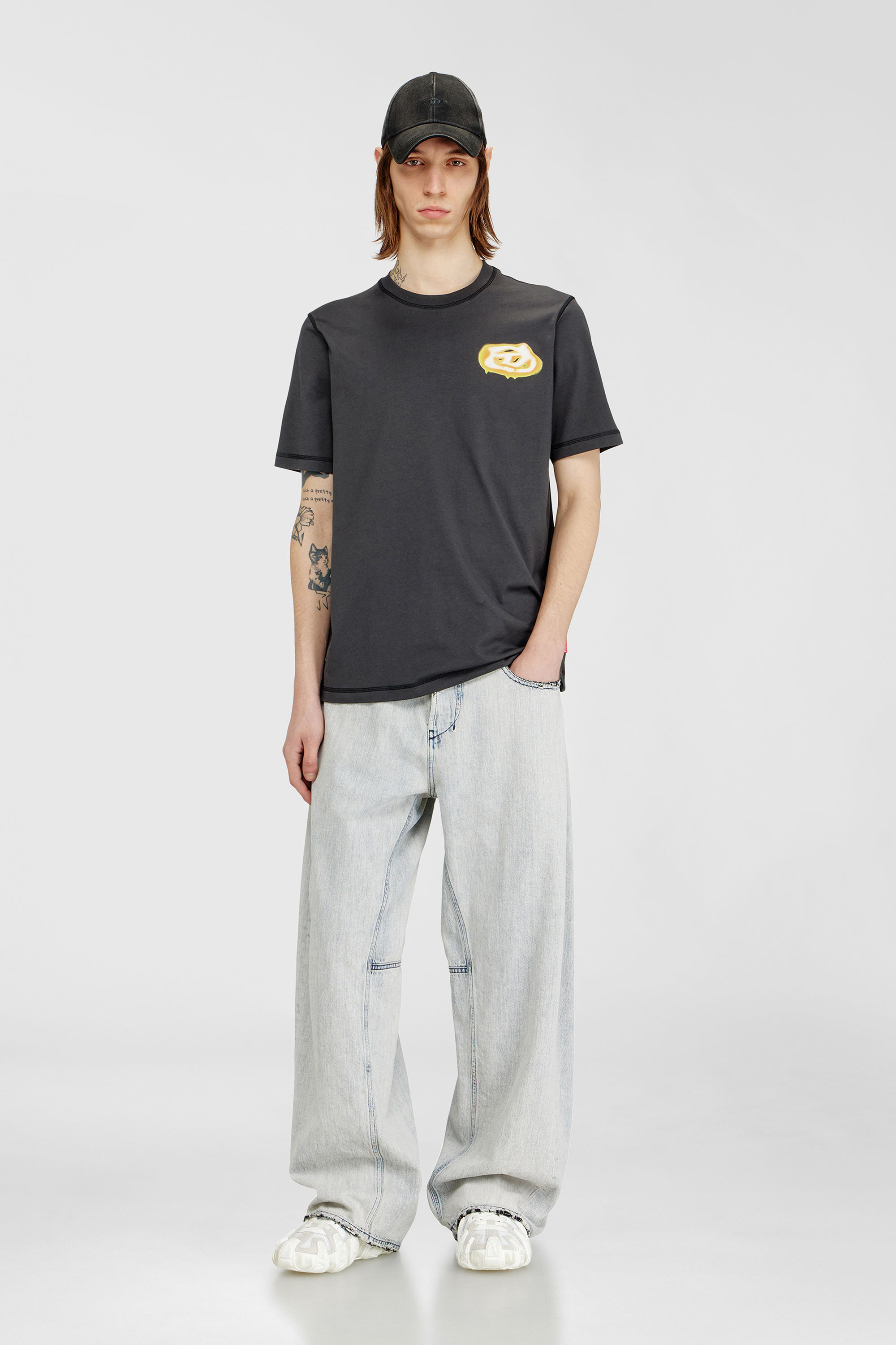 Diesel - T-ADJUST-V7, Man's T-shirt with Oval D logo print in Dark grey - 2