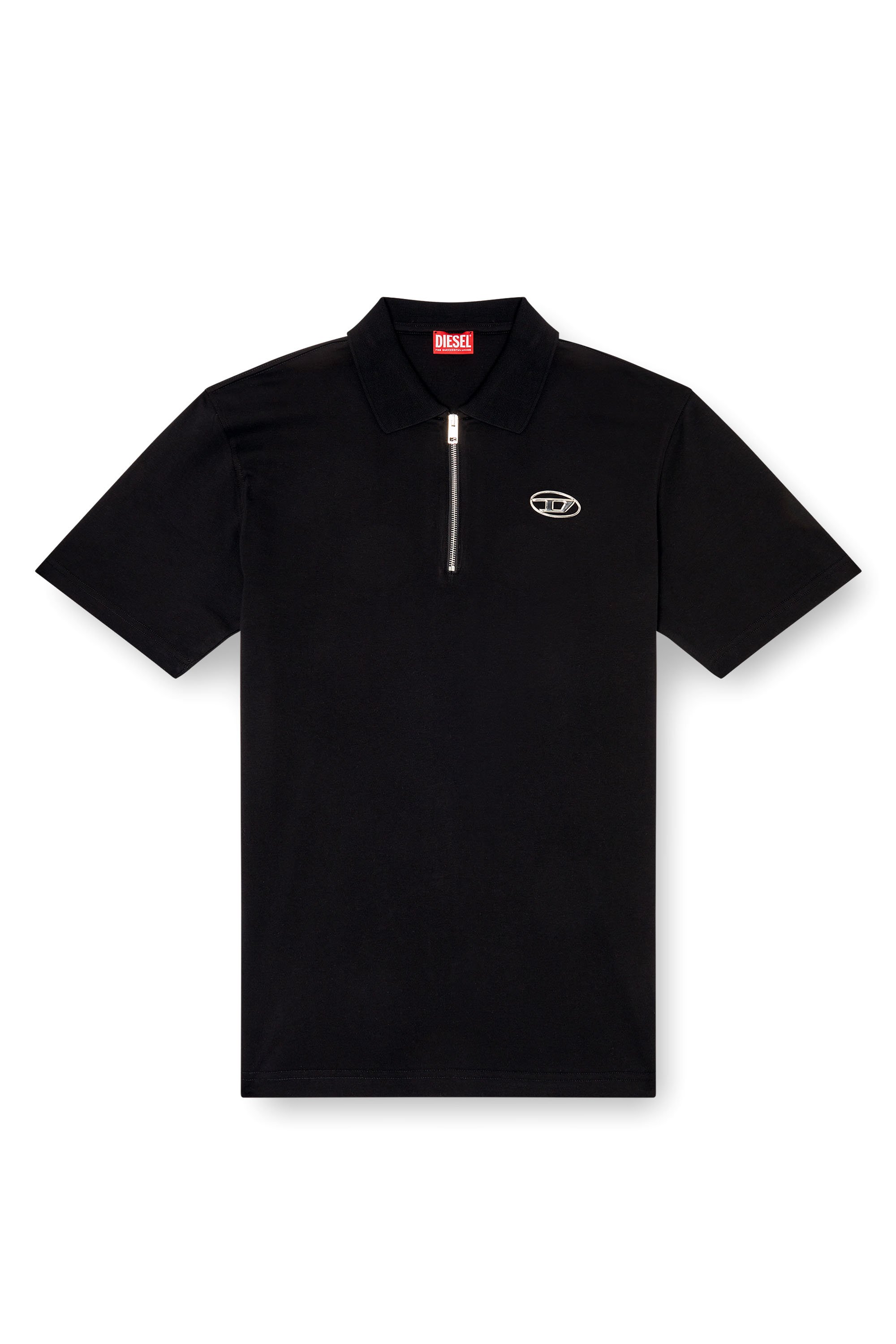 Diesel - T-VOR-OD, Man's Zip front polo shirt with laser cut Oval D in Black - 4