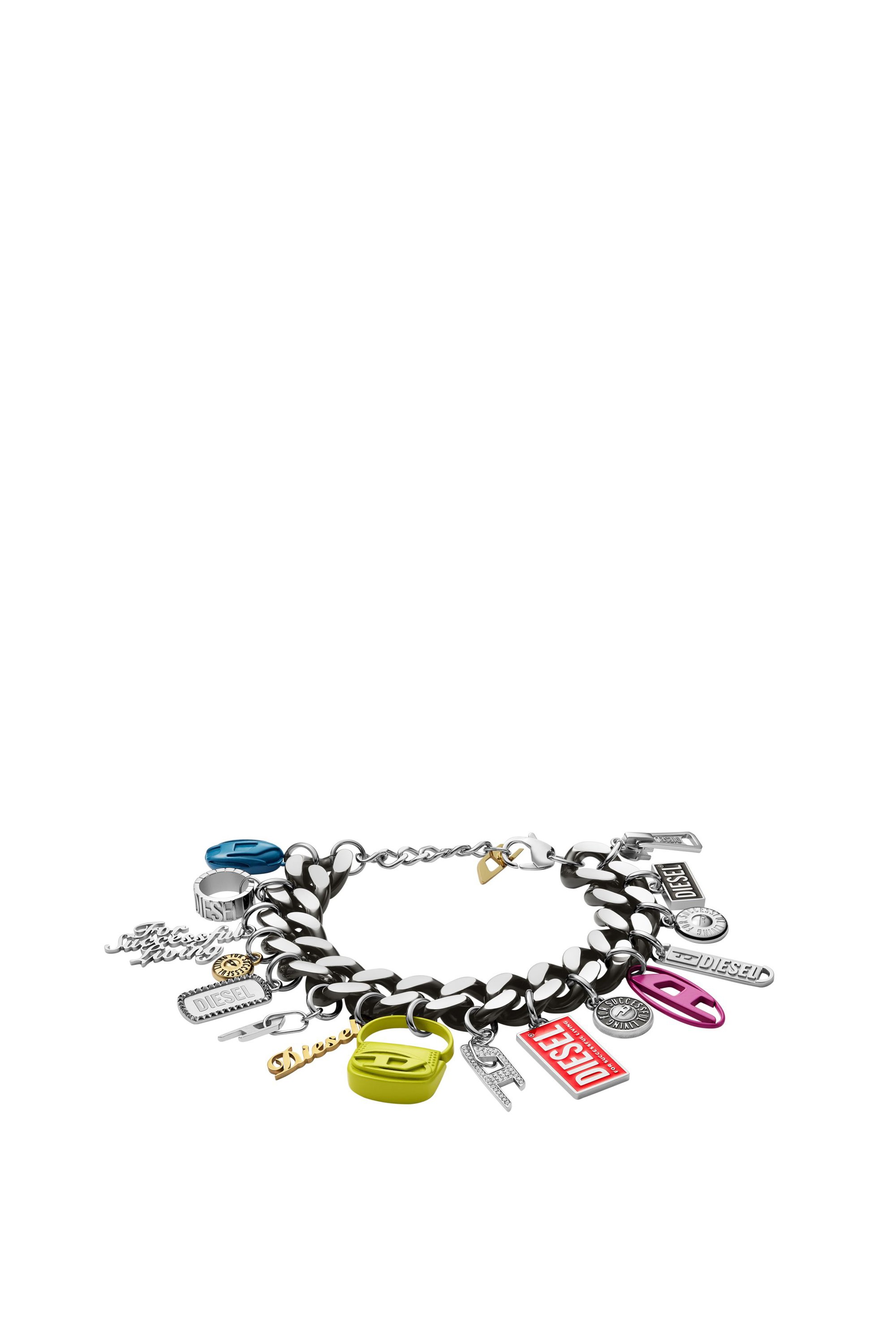 Diesel - DX1524 JEWEL, Unisex Black stainless steel charm chain bracelet in Multicolor - Image 1