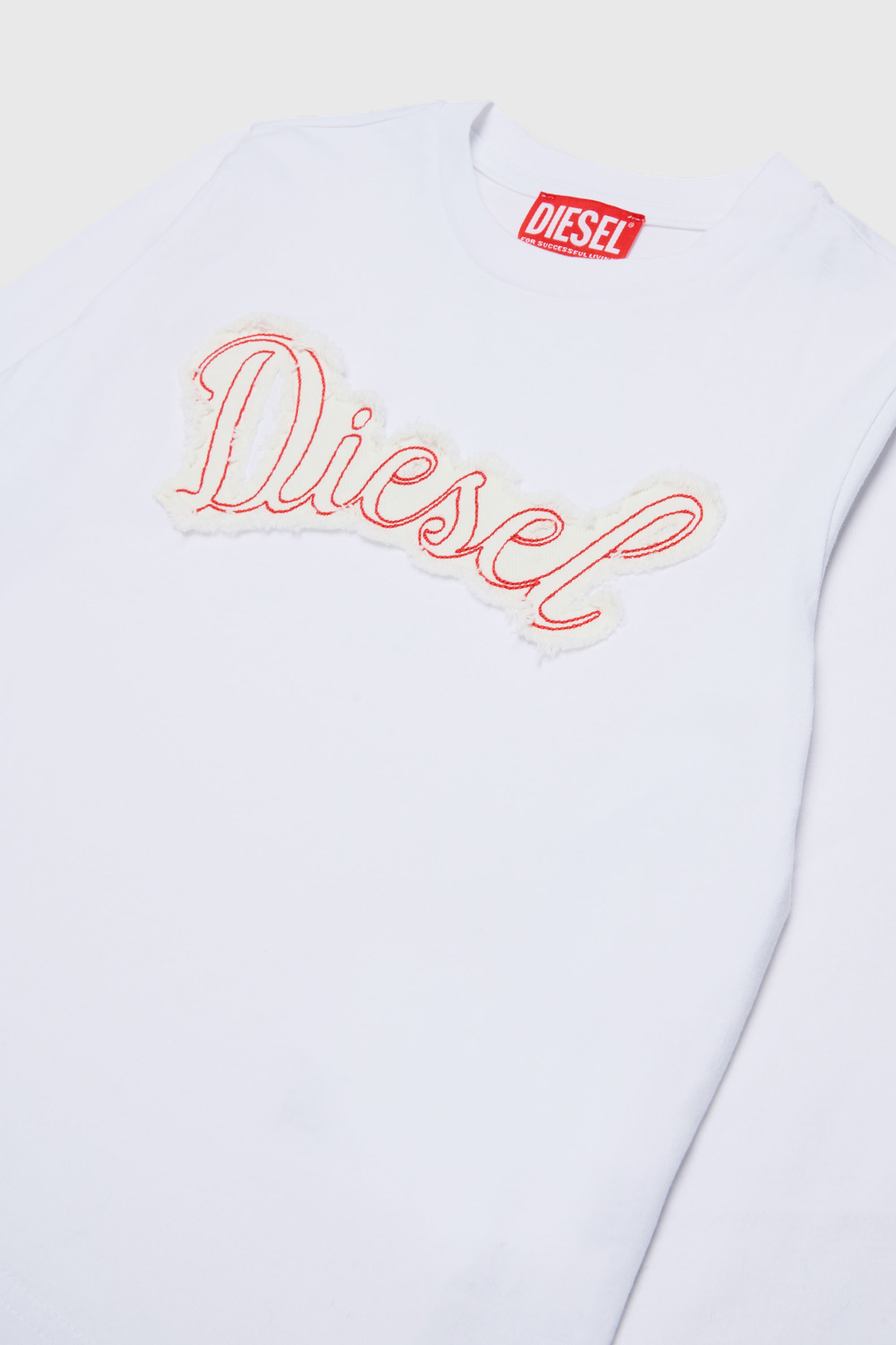 Diesel - TLIBBY, Woman's Long-sleeve T-shirt with frayed logo patch in White - 3