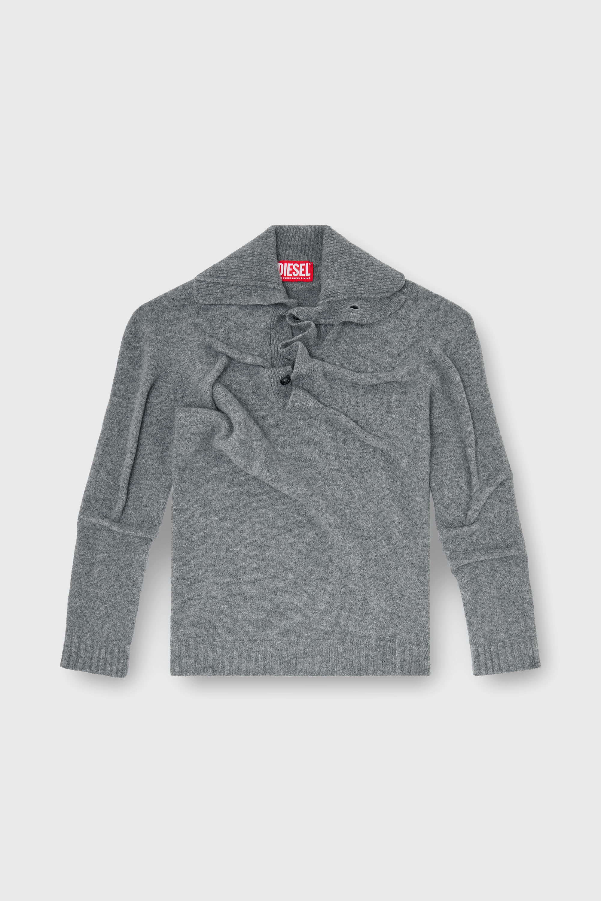 Diesel - K-ANDREW, Man's Button-neck jumper in wrinkled boiled knit in Grey - 2