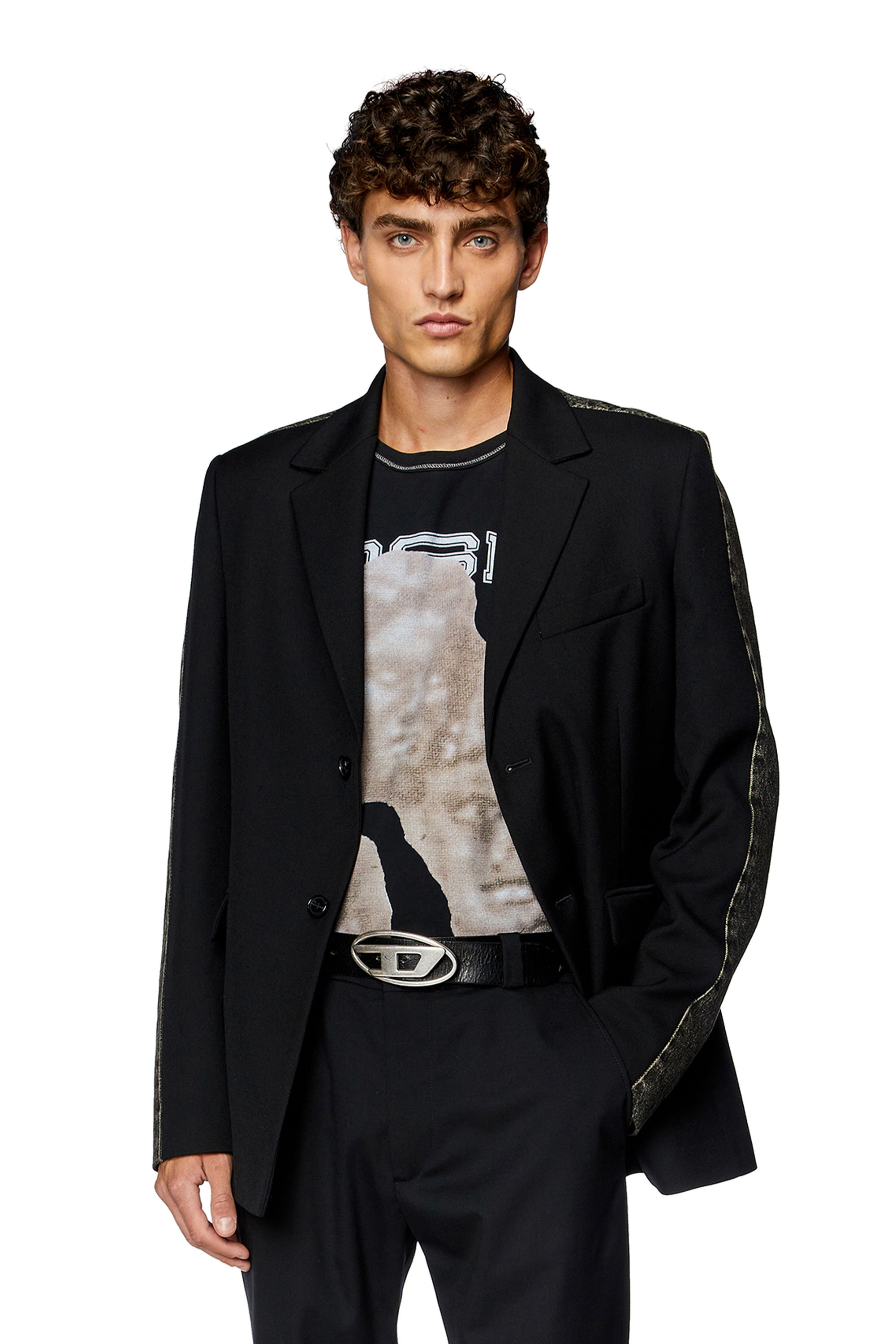 Diesel - J-WIRE-A, Man Hybrid blazer in cool wool and denim in Black - Image 1