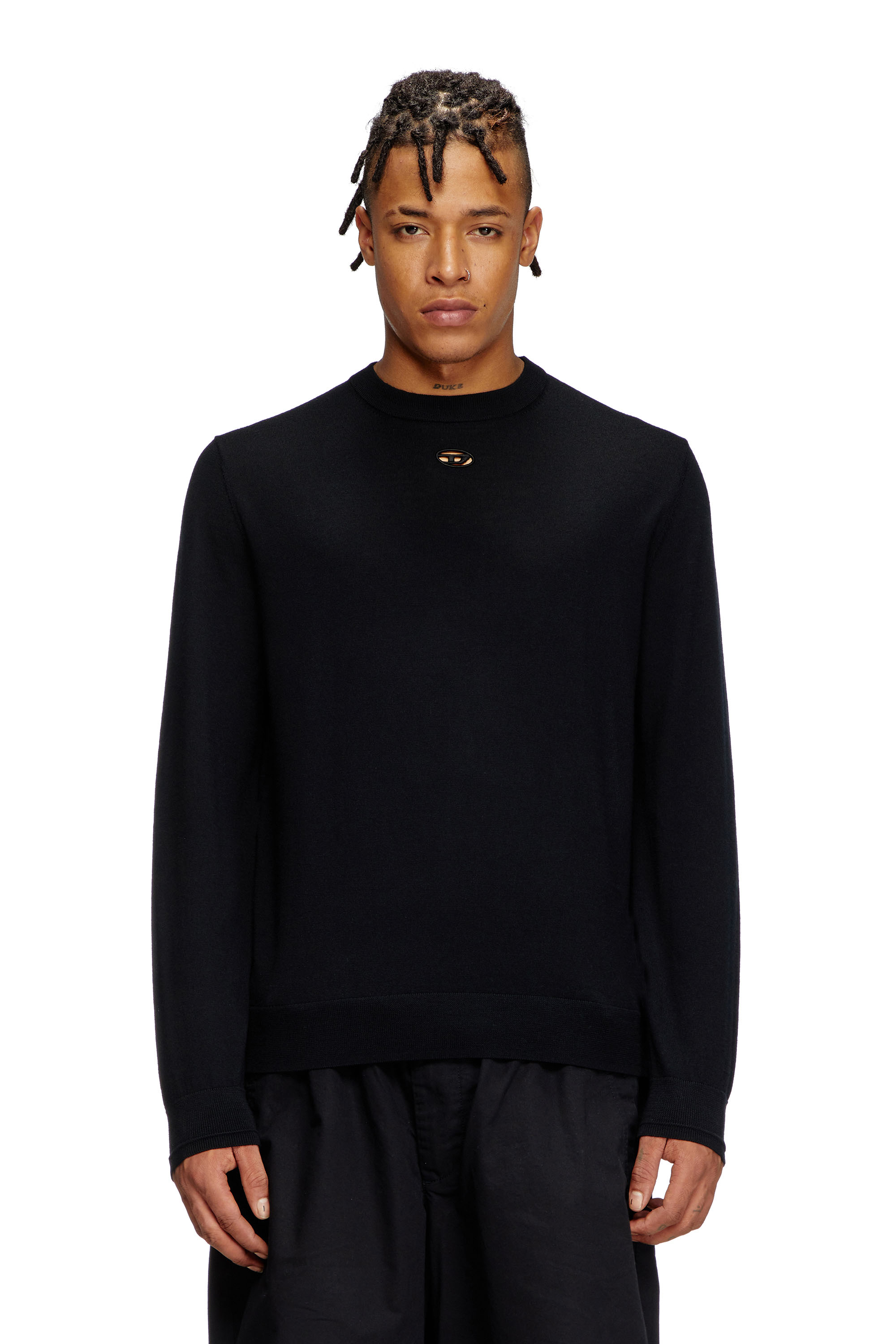 Diesel - K-VALIAM, Man's Wool jumper with cut-out logo in Black - 3